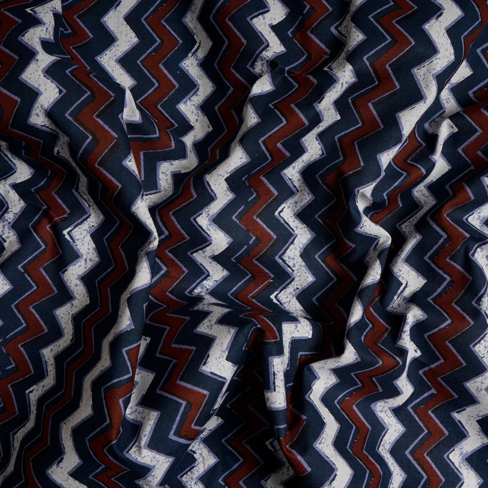 Navy Blue-Maroon Color Screen Print Cotton Fabric