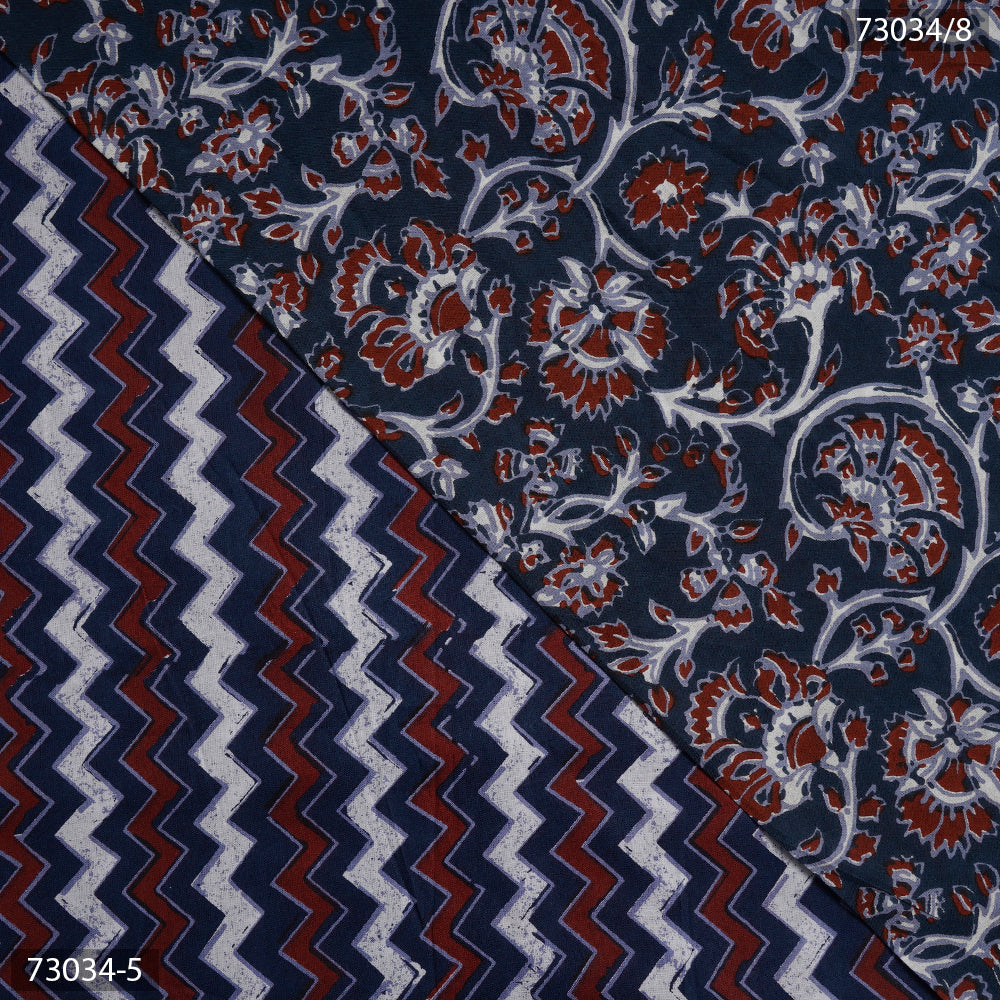 Navy Blue-Maroon Color Screen Print Cotton Fabric