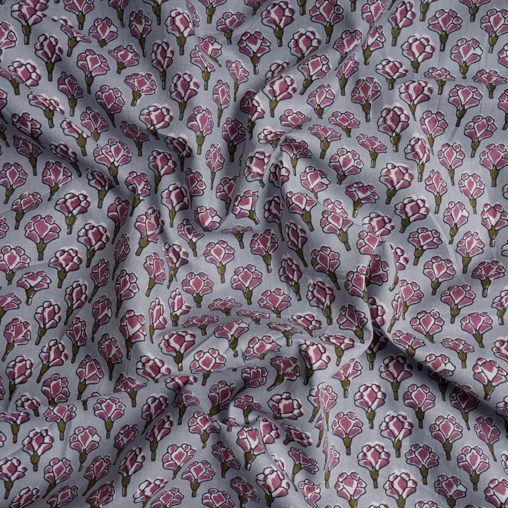 Steel Color Screen Print Cotton Fabric