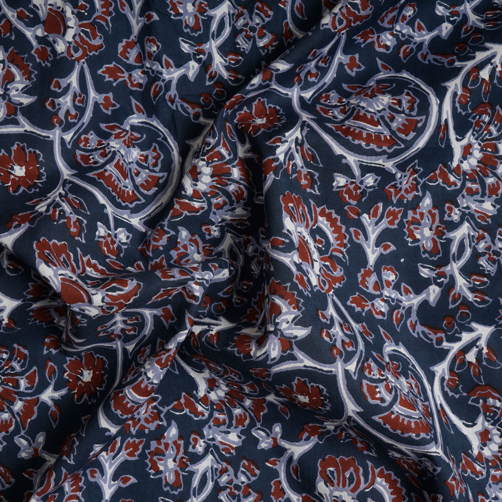 Royal Blue Color Screen Print Cotton Fabric