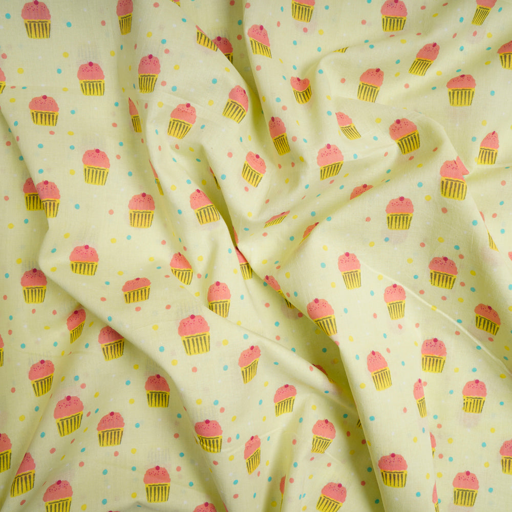 Light Green Kids Pattern Color Screen Printed Pure Cotton Fabric