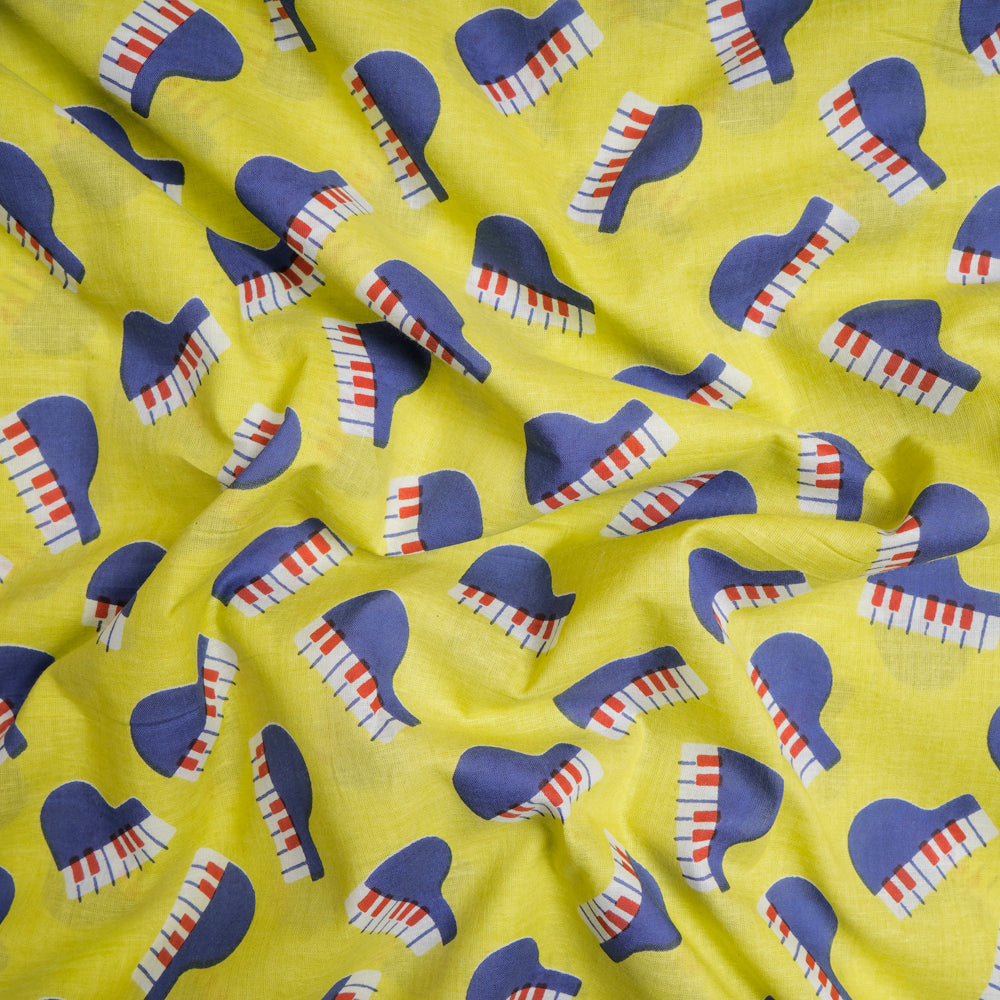 Lemon Color Kids Pattern Screen Printed Pure Cotton Fabric