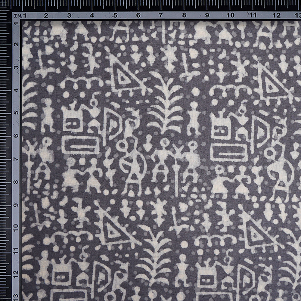 Grey Color Hand Block Natural Dye Bagru Dabu Printed Cotton Fabric
