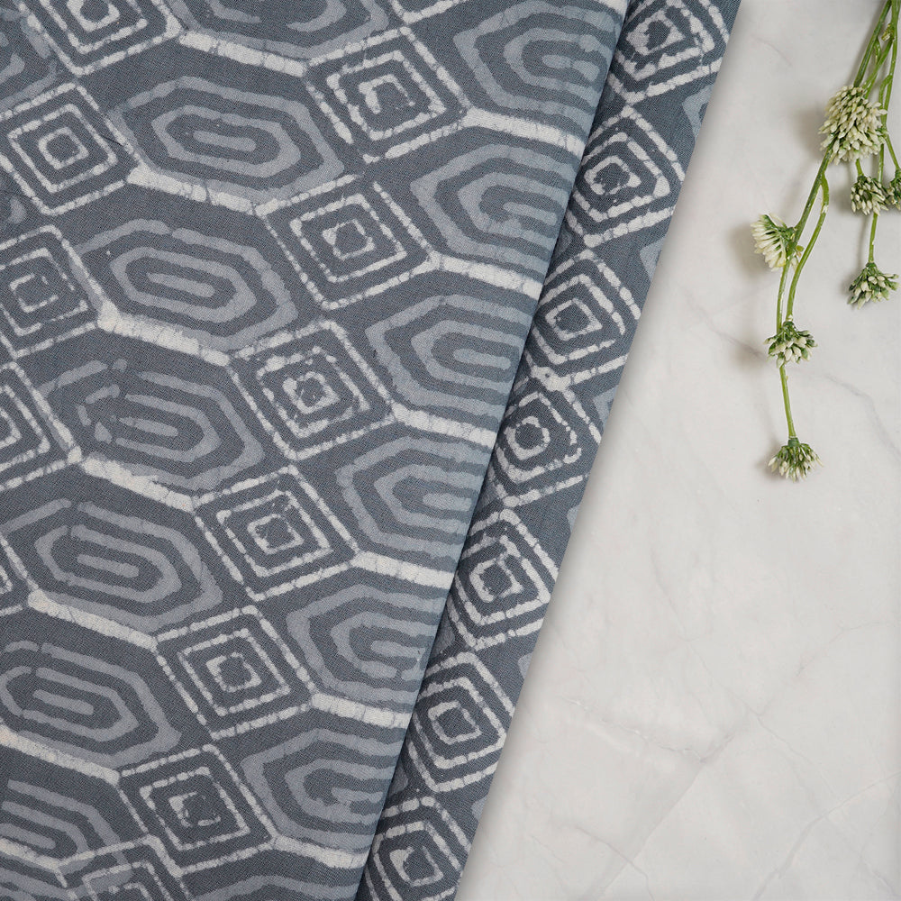 Grey Color Hand Block Natural Dye Bagru Dabu Printed Cotton Fabric