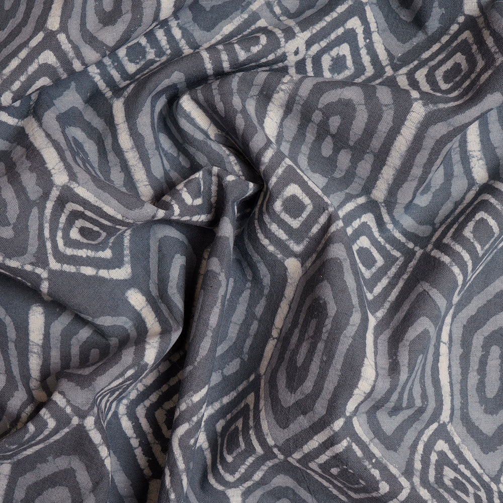 Grey Color Hand Block Natural Dye Bagru Dabu Printed Cotton Fabric