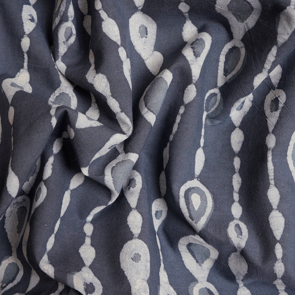 Grey Color Hand Block Natural Dye Bagru Dabu Printed Cotton Fabric