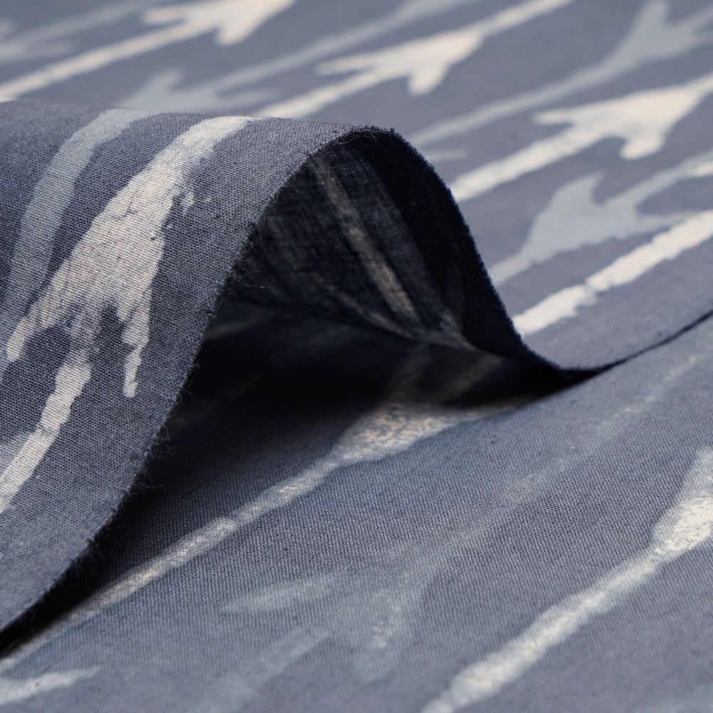 Dark Grey Color Hand Block Natural Dye Bagru Dabu Printed Cotton Fabric