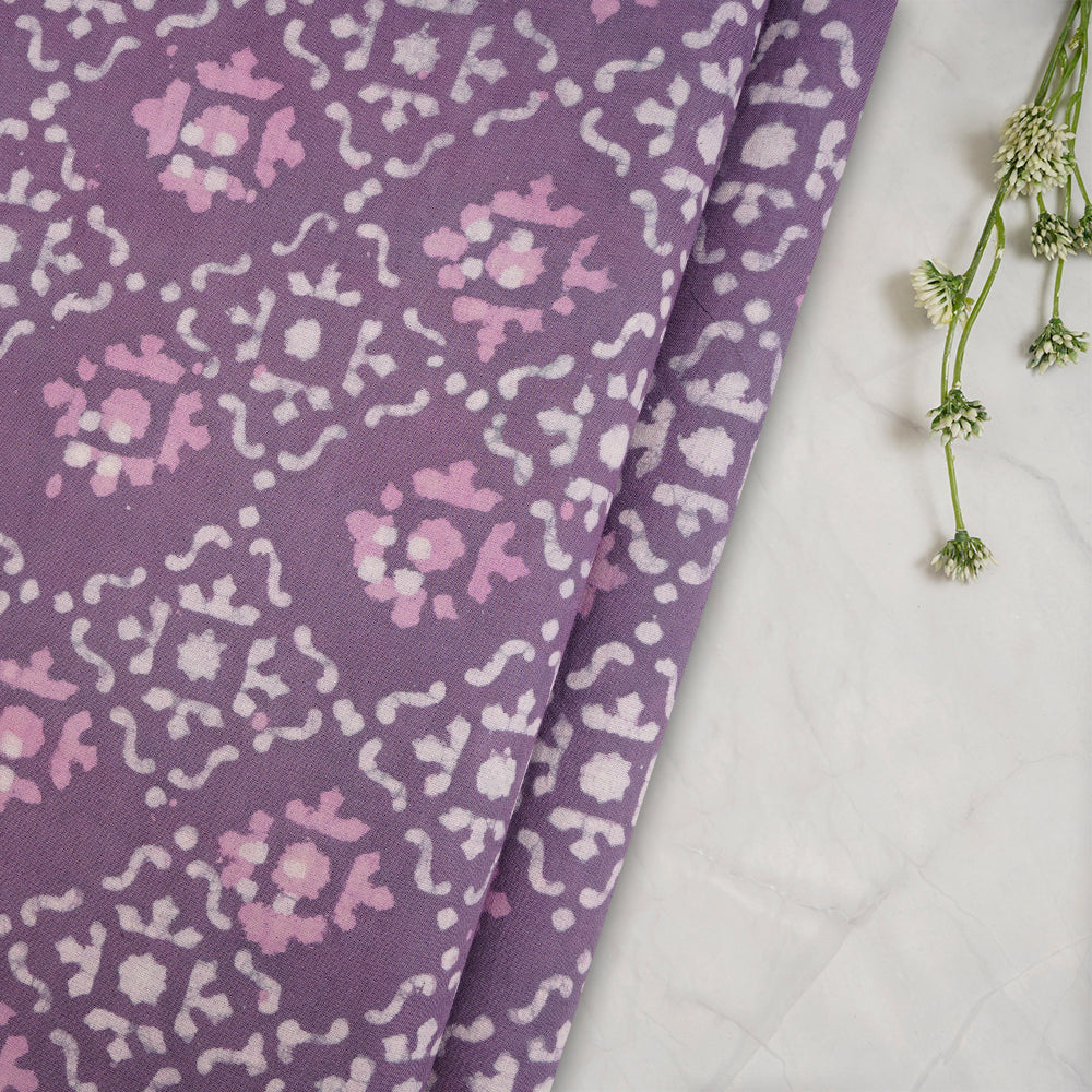 Purple Color Hand Block Natural Dye Bagru Dabu Printed Cotton Fabric