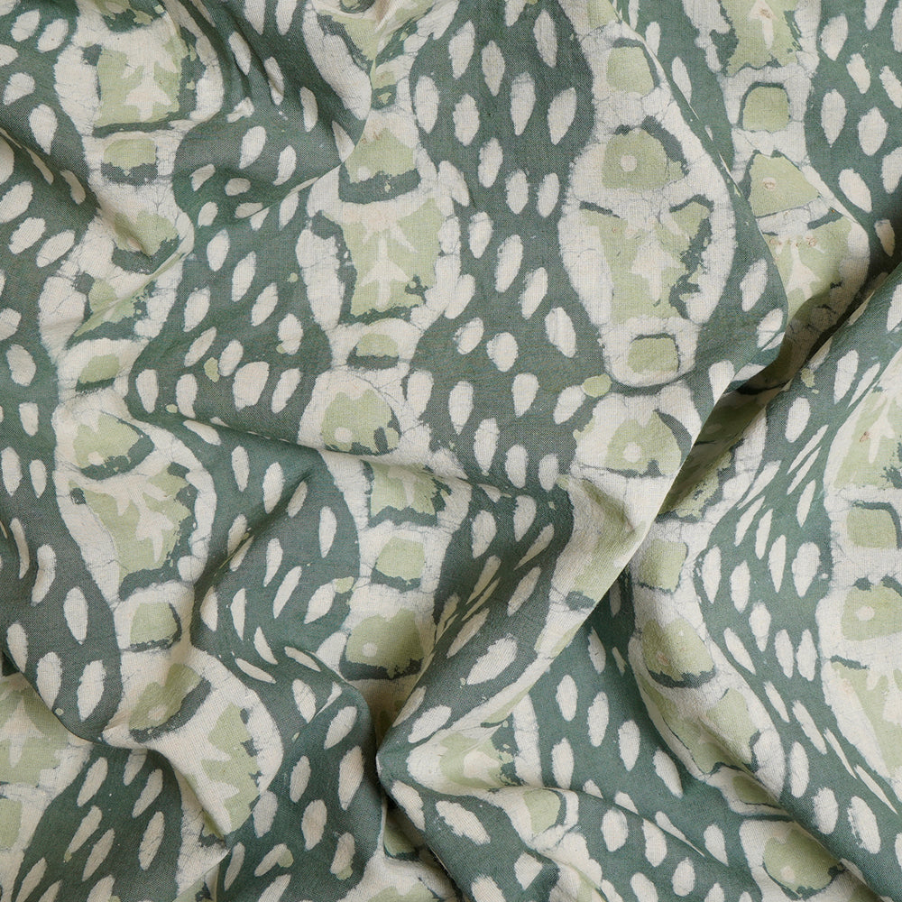 Green Color Hand Block Natural Dye Bagru Dabu Printed Cotton Fabric