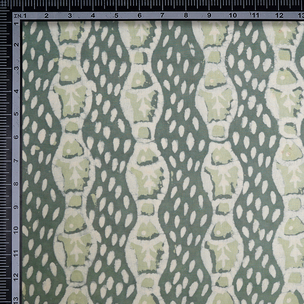 Green Color Hand Block Natural Dye Bagru Dabu Printed Cotton Fabric