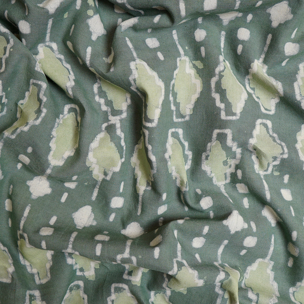 Green Color Hand Block Natural Dye Bagru Dabu Printed Cotton Fabric