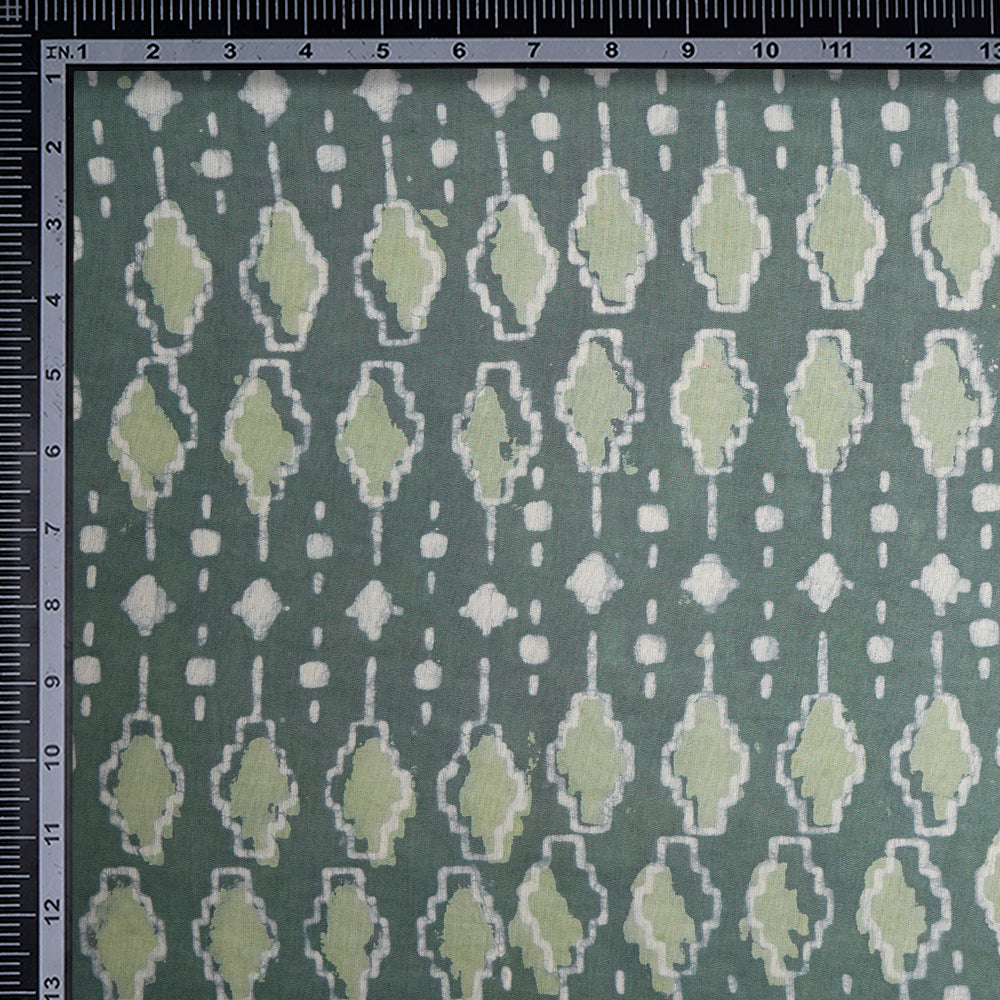 Green Color Hand Block Natural Dye Bagru Dabu Printed Cotton Fabric