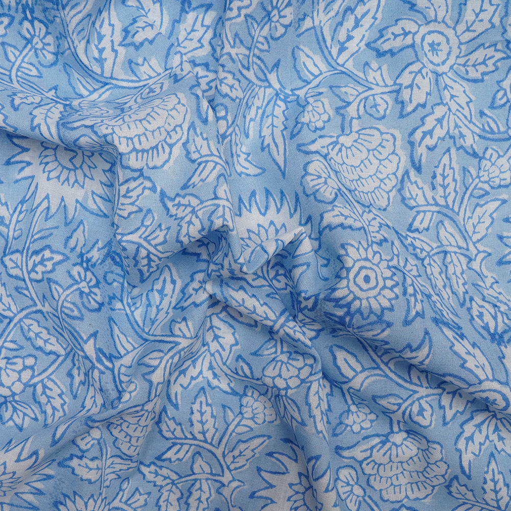 Light Blue Color Hand Block Natural Dye Bagru Dabu Printed Cotton Fabric
