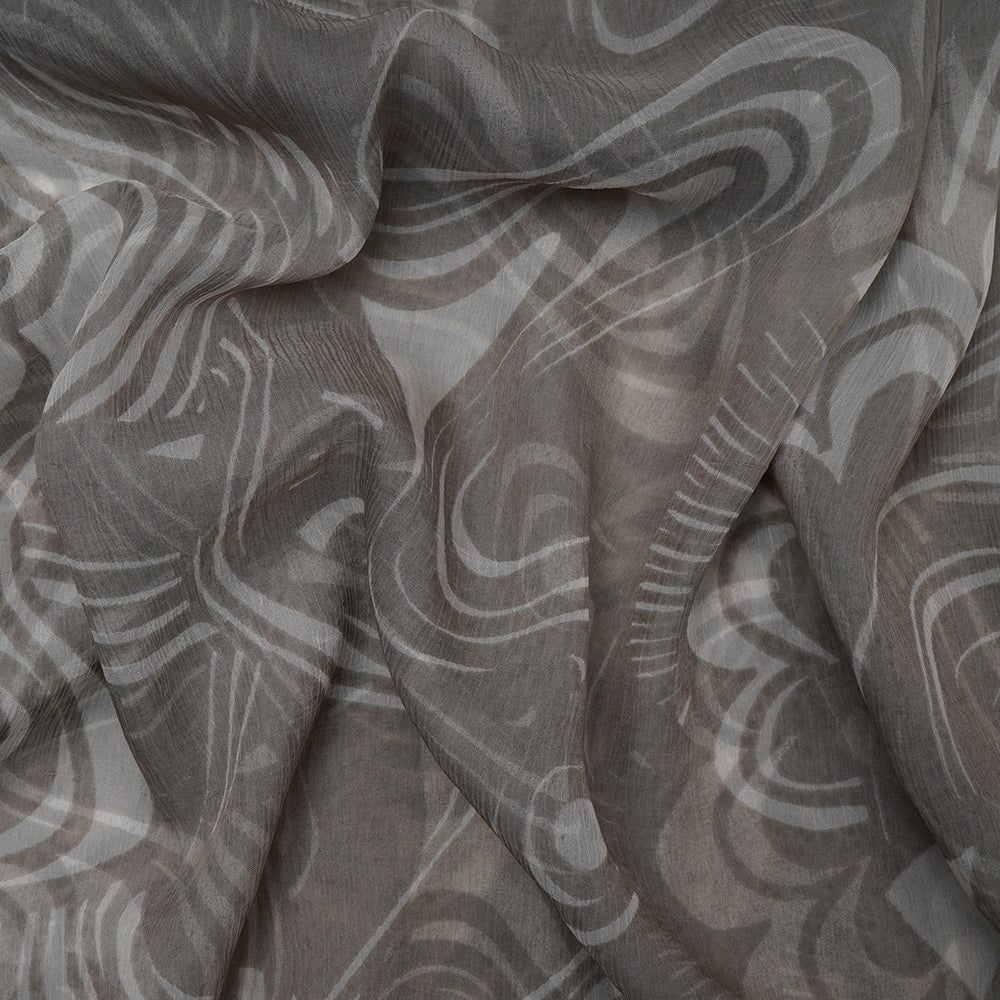 Grey Color Printed Viscose Chiffon Fabric