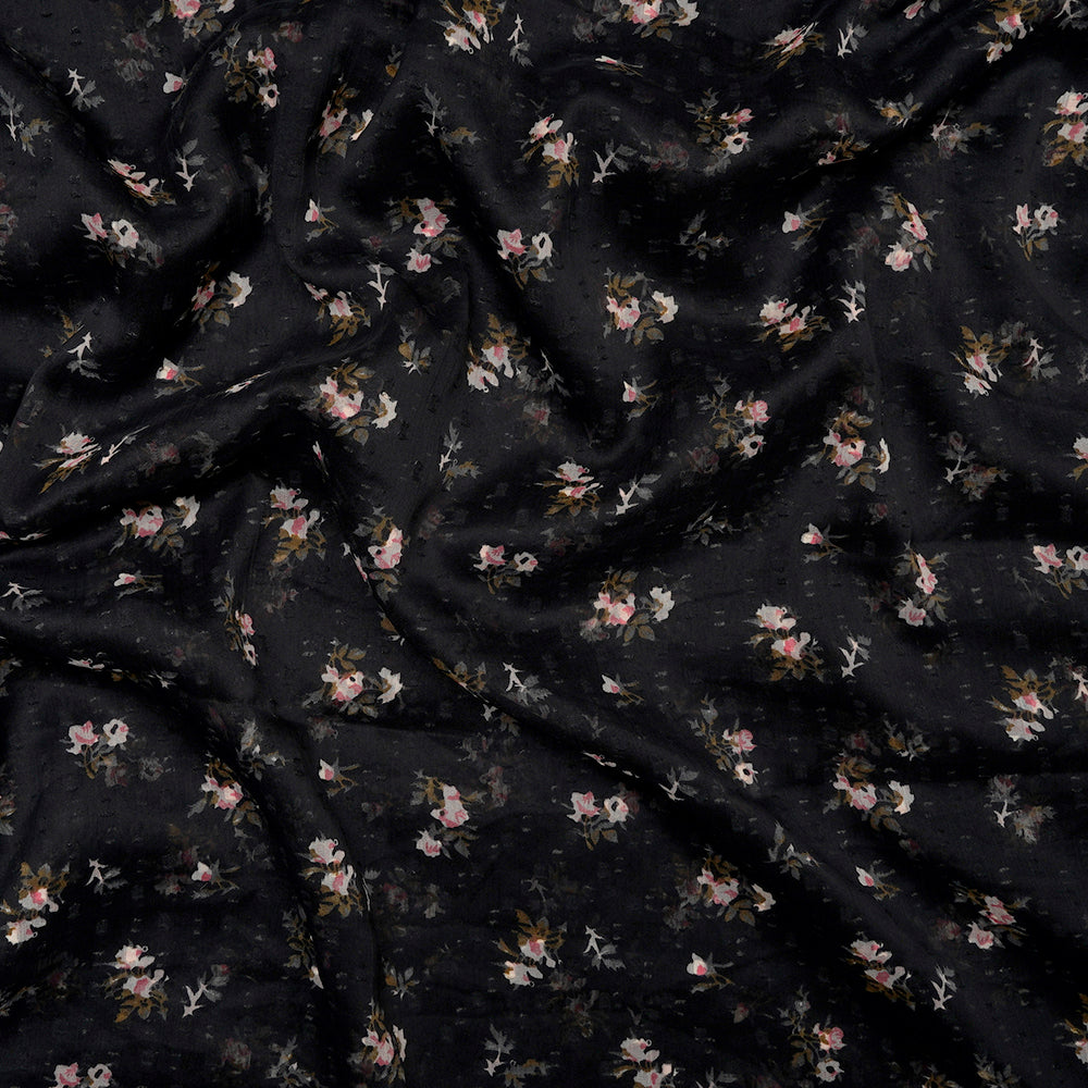 Black Color Printed Viscose Chiffon Fabric