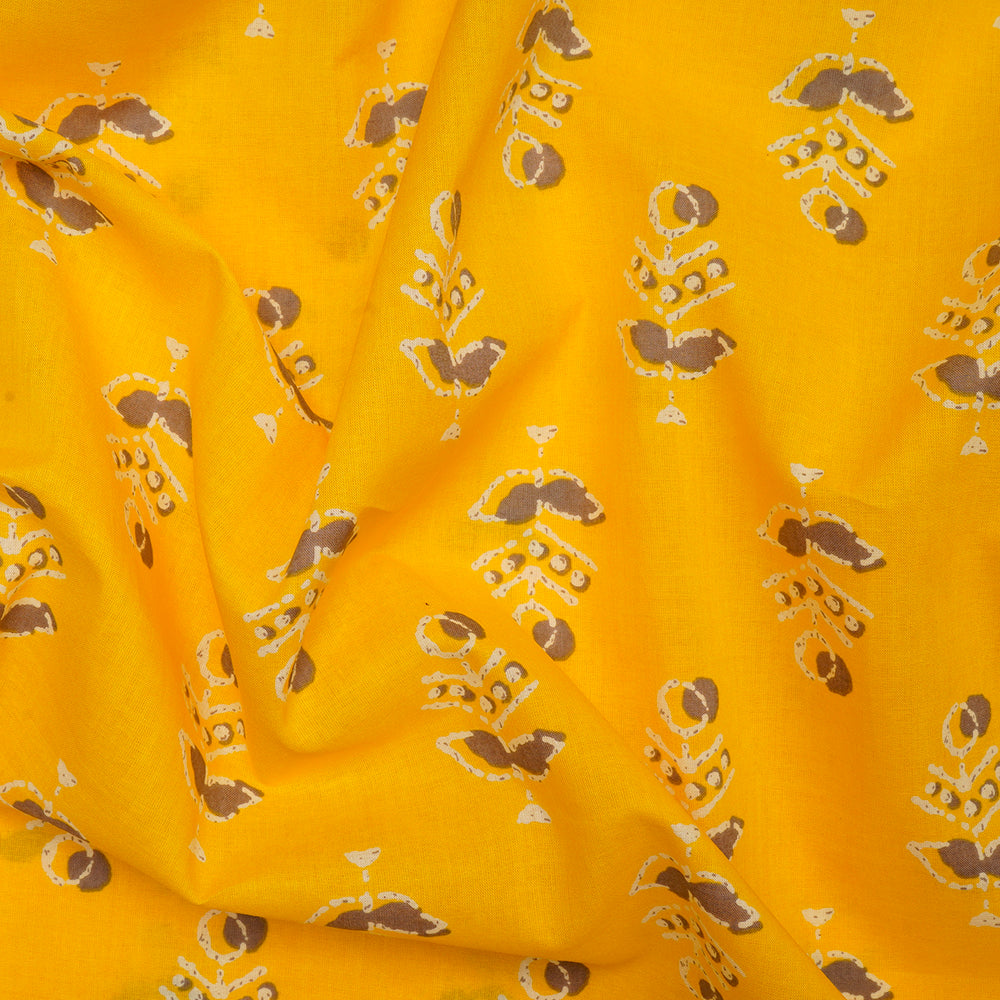 Yellow Floral Booti Screen Printed Pure Cotton Fabric