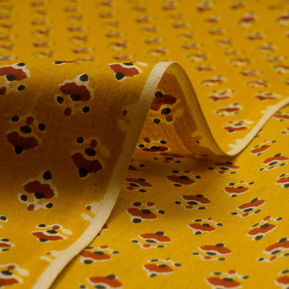 Mustard Floral Booti Screen Printed Pure Cotton Fabric