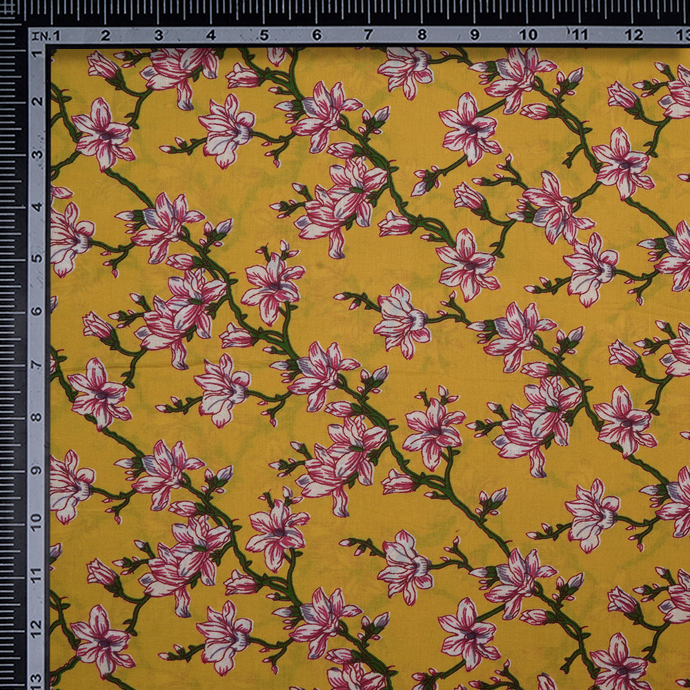 Mango Floral Pattern Screen Printed Pure Cotton Fabric