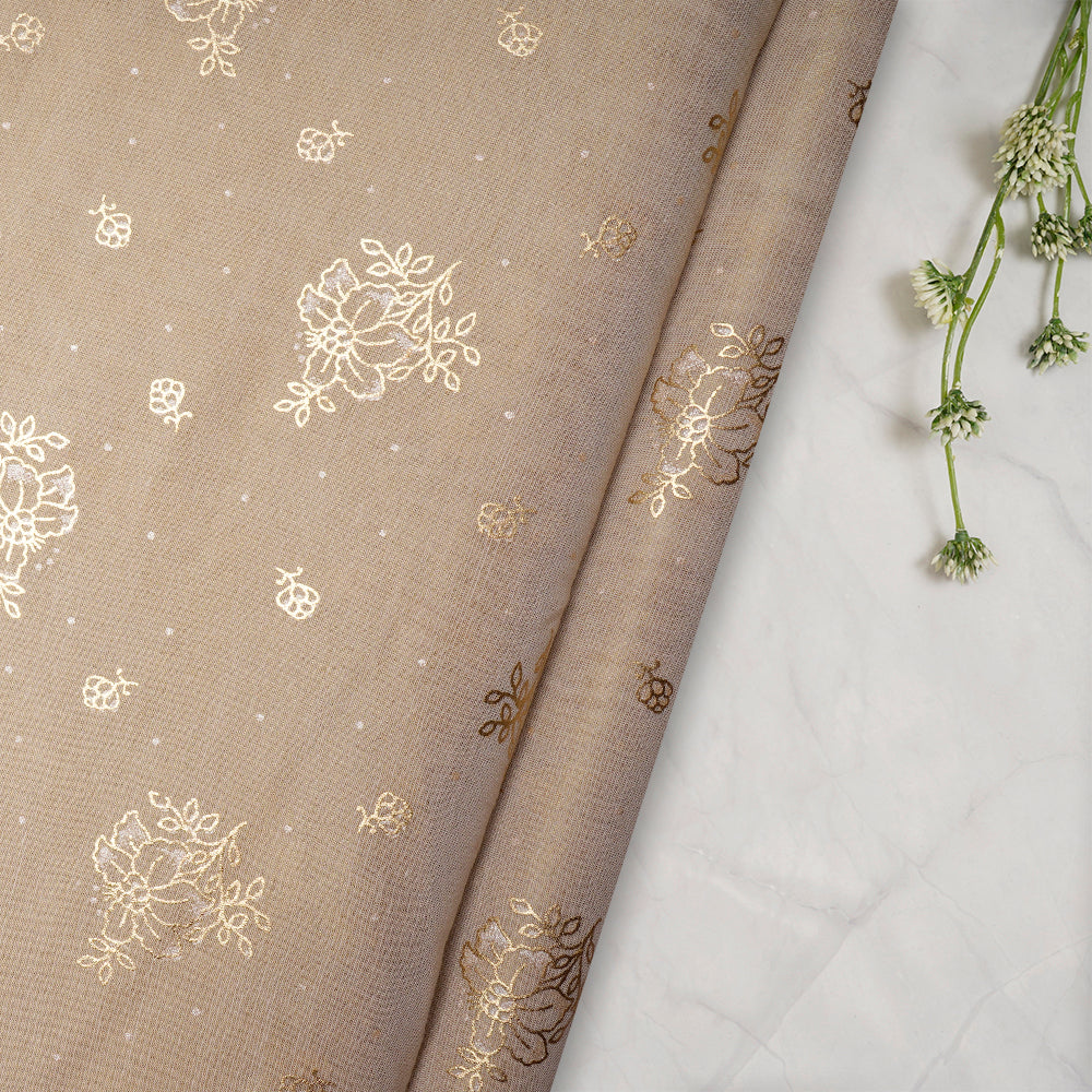 Cream Floral Pattern Foile Printed Chanderi Fabric