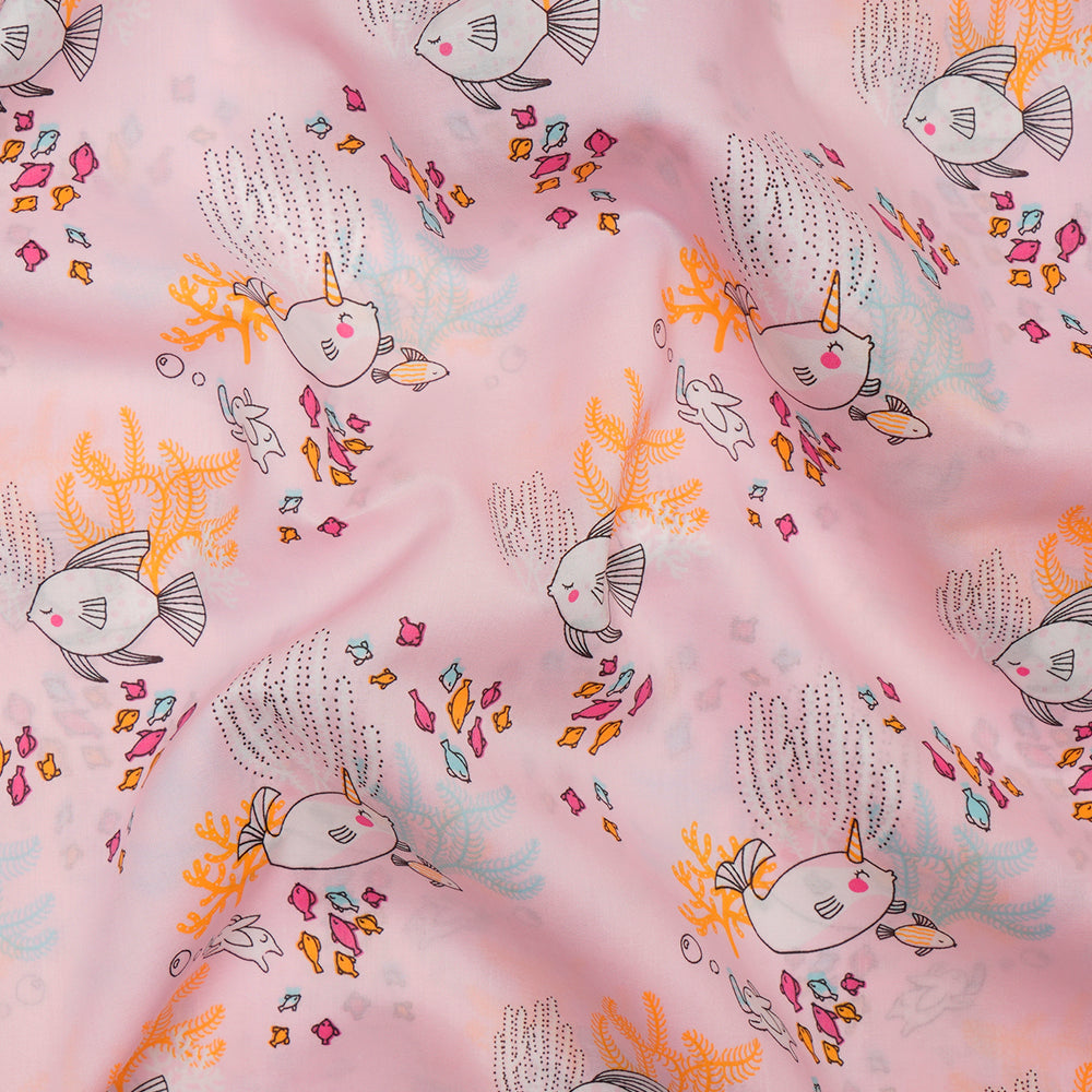 Light Pink Animal Pattern Printed Cotton Fabric