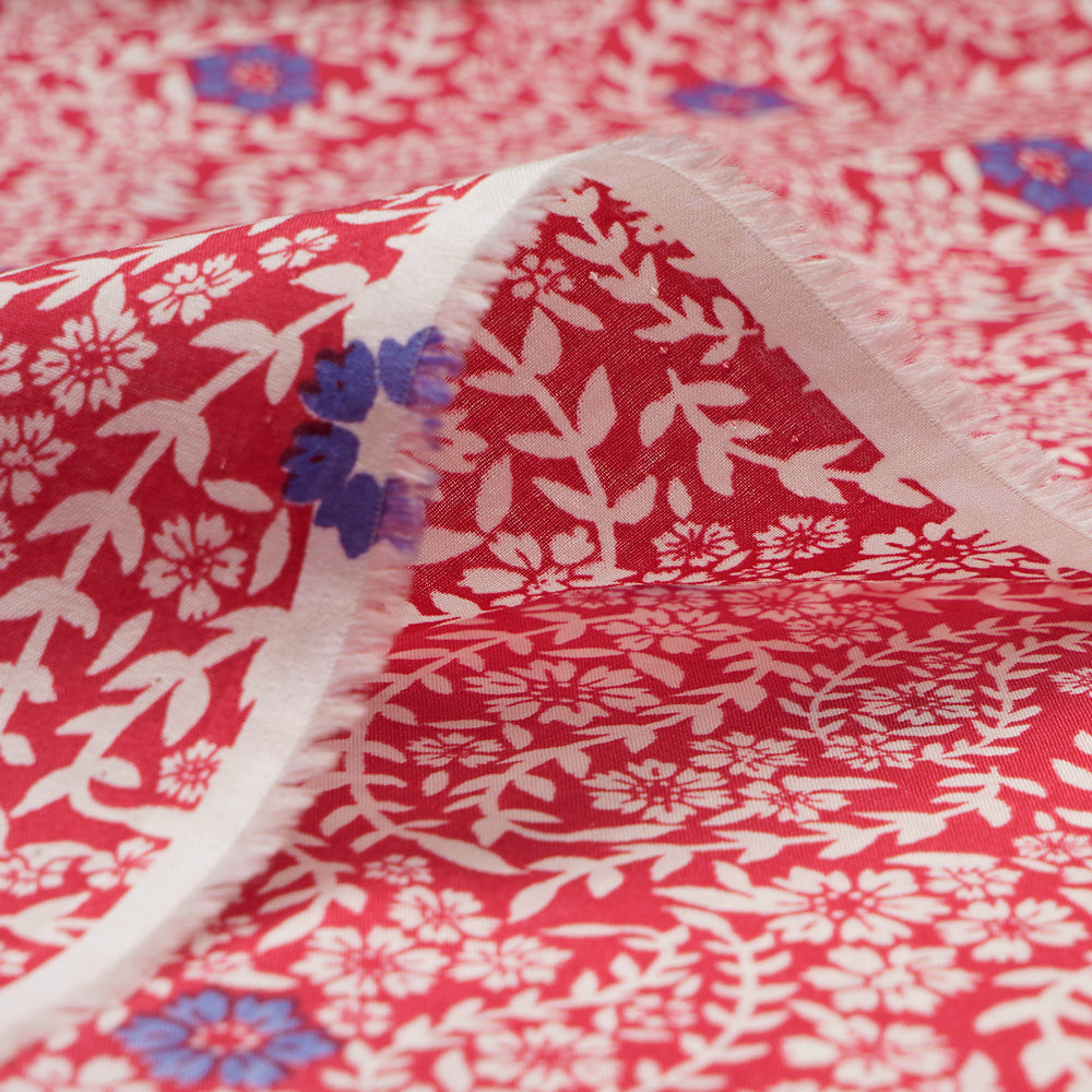 Red Printed Mill Made Cotton Cambric Fabric