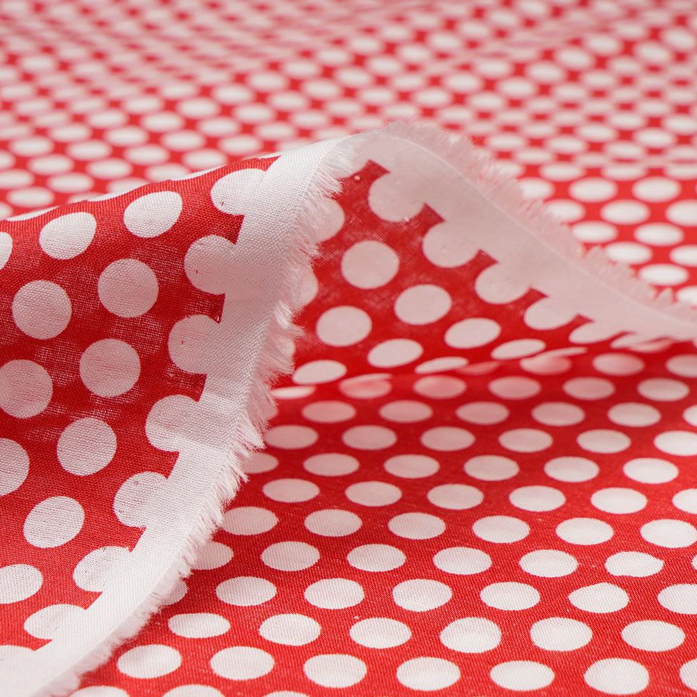 Red Printed Polka Dot Printed Cotton Cambric Fabric