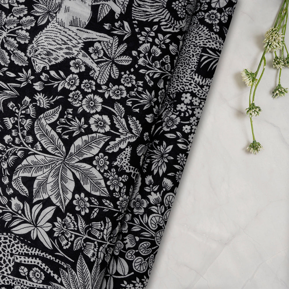 Black White Printed Mill Made Cotton Cambric Fabric