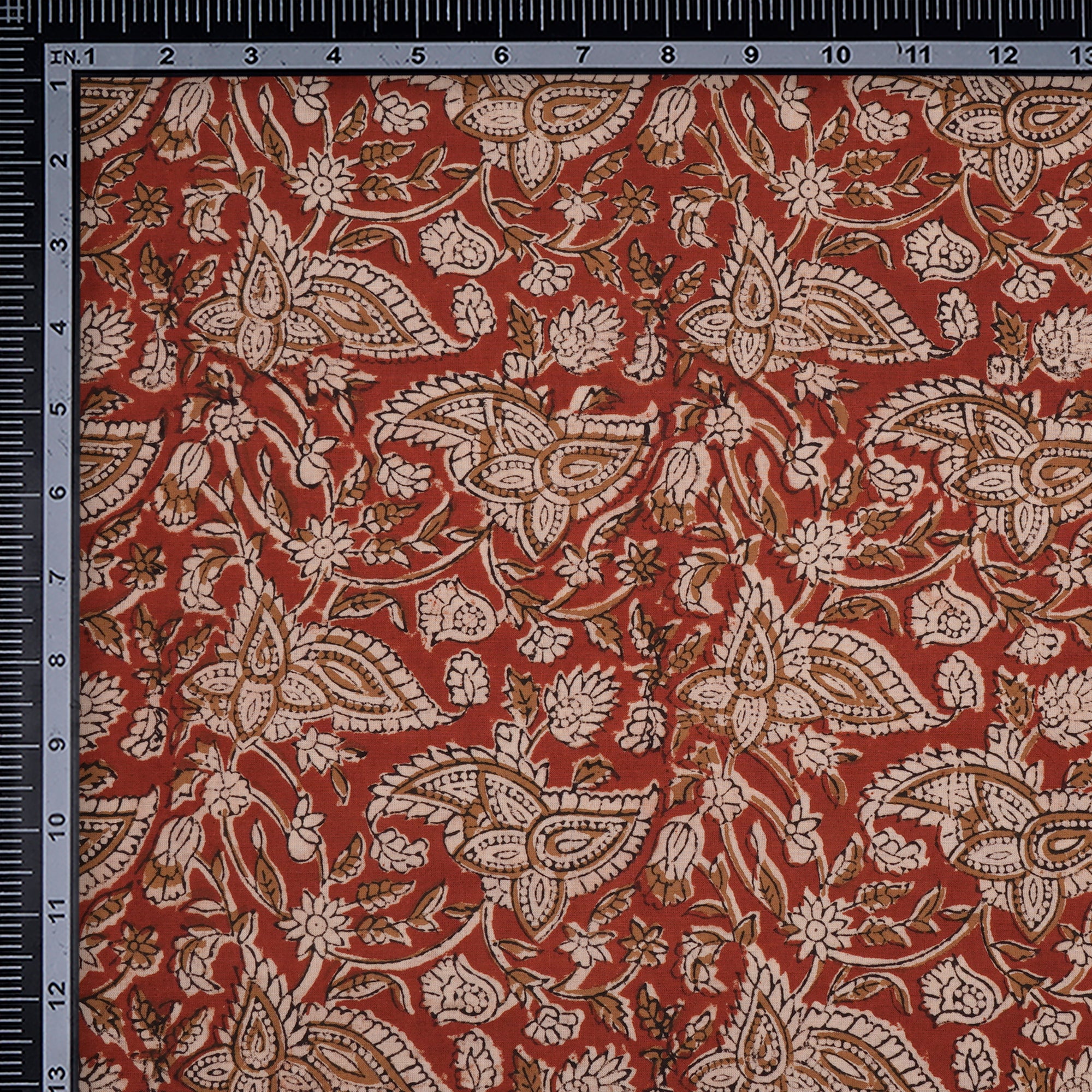 Red Floral Pattern Natural Dye Hand Block Bagru Printed Cotton Fabric