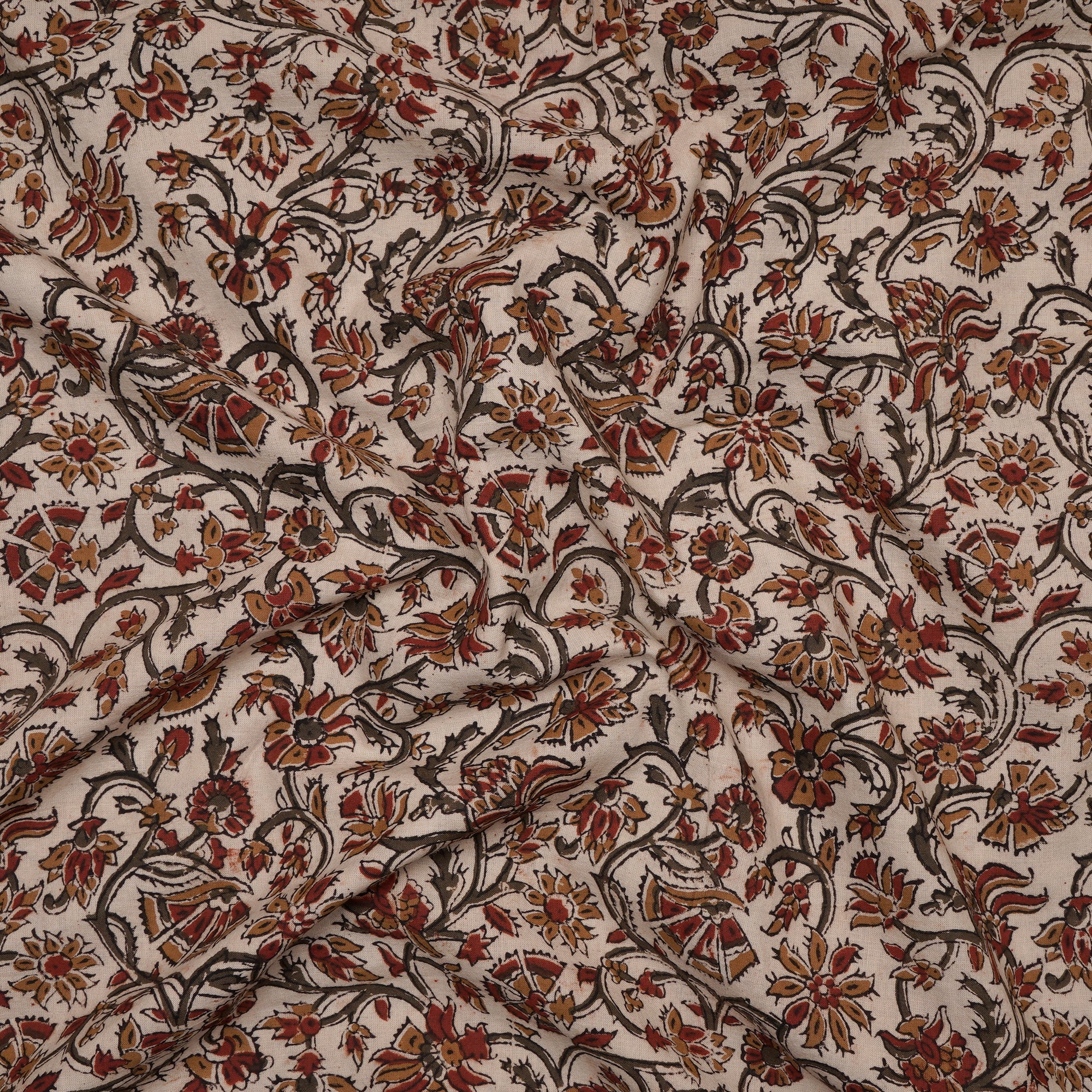 Multi Floral Pattern Natural Dye Hand Block Bagru Printed Cotton Fabric