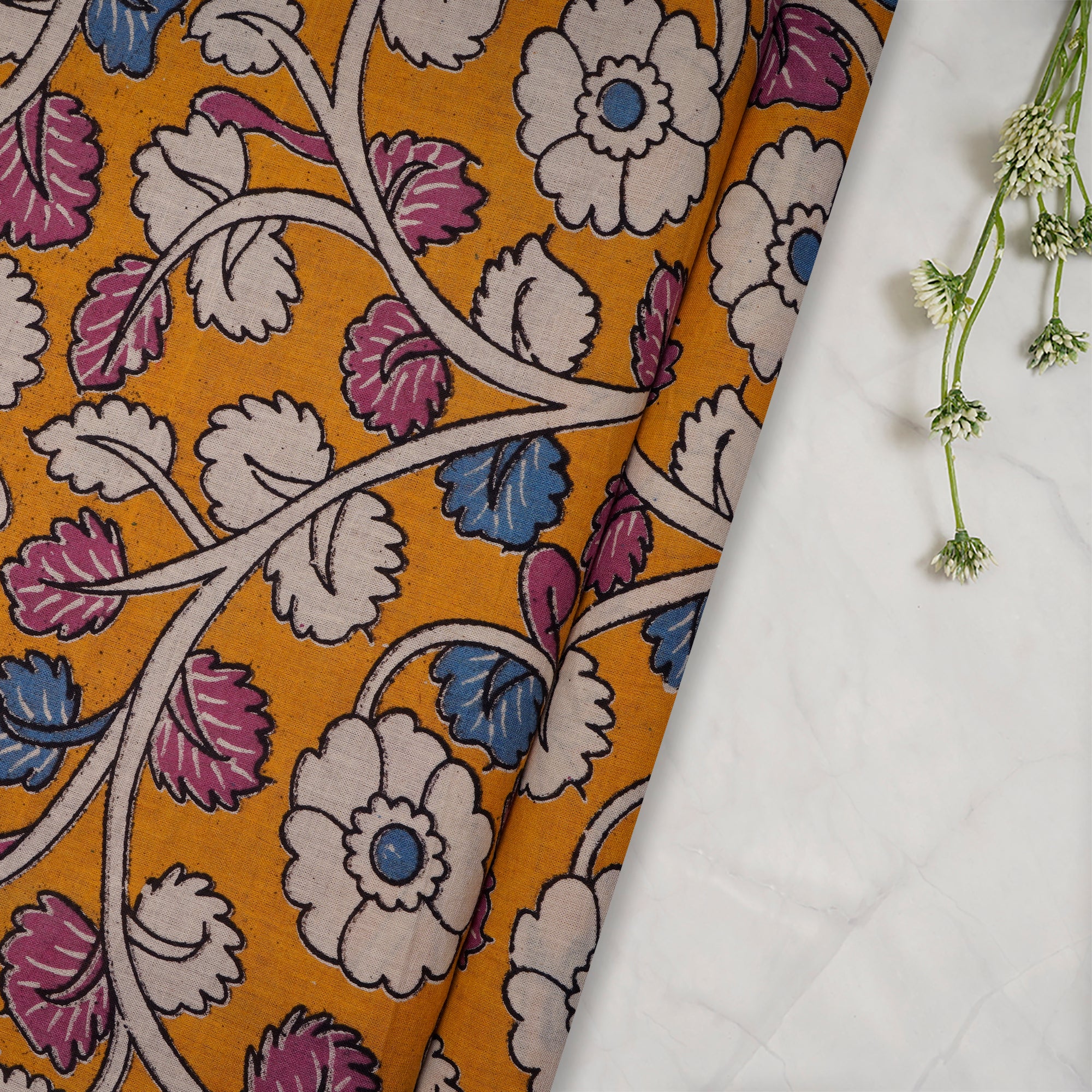 Multi Floral Pattern Screen Printed kalamkari Cotton Fabric