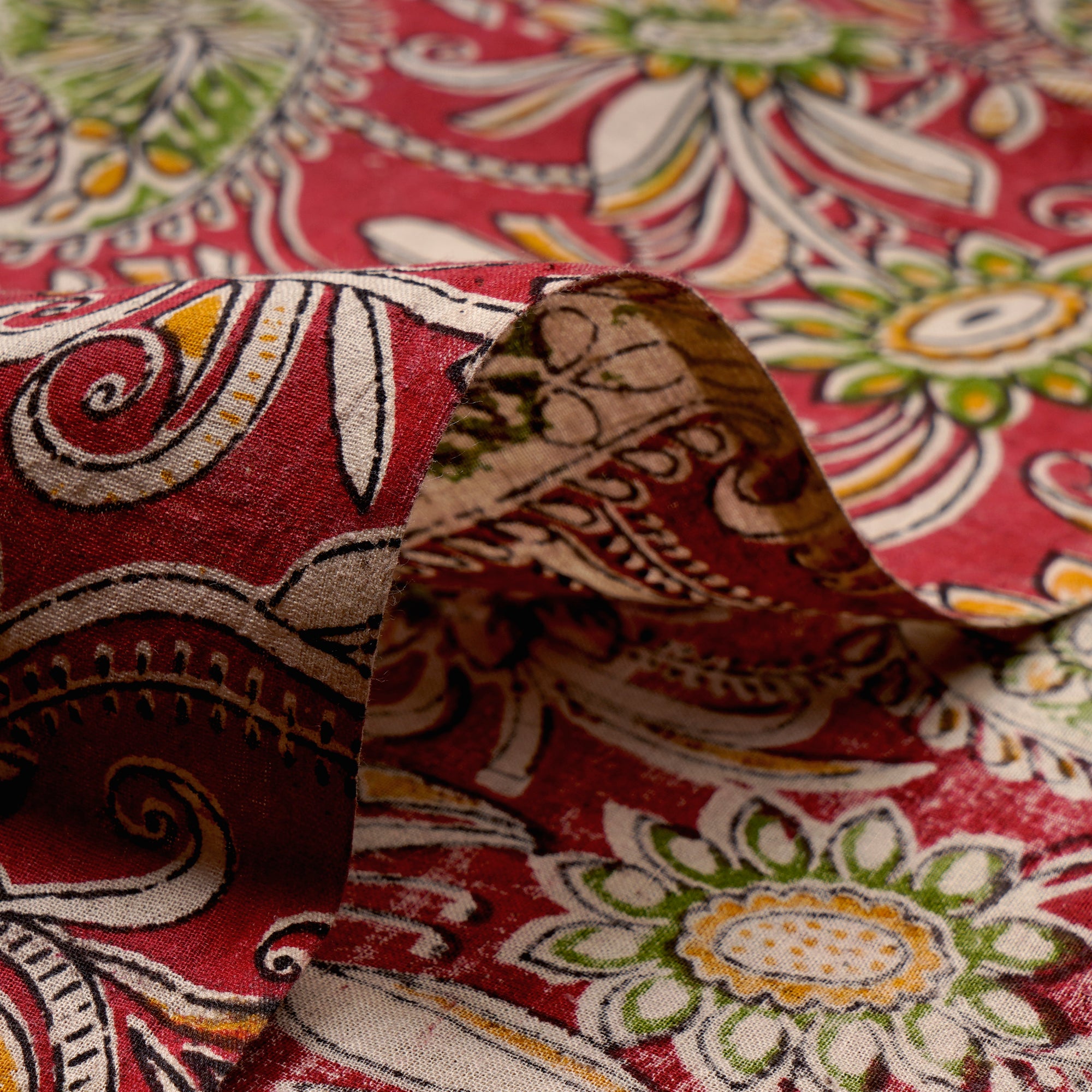 Multi Paisley Pattern Screen Printed kalamkari Cotton Fabric