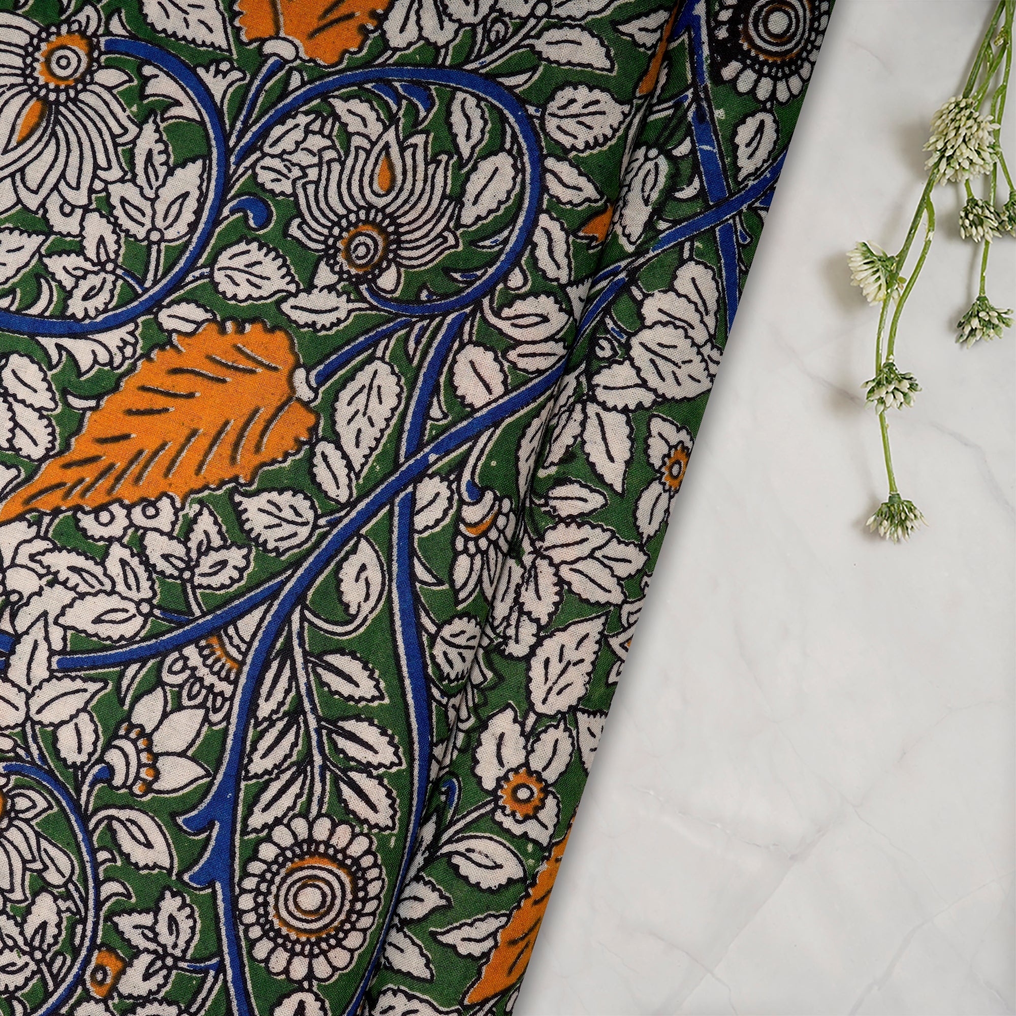 Multi Floral Pattern Screen Printed kalamkari Cotton Fabric