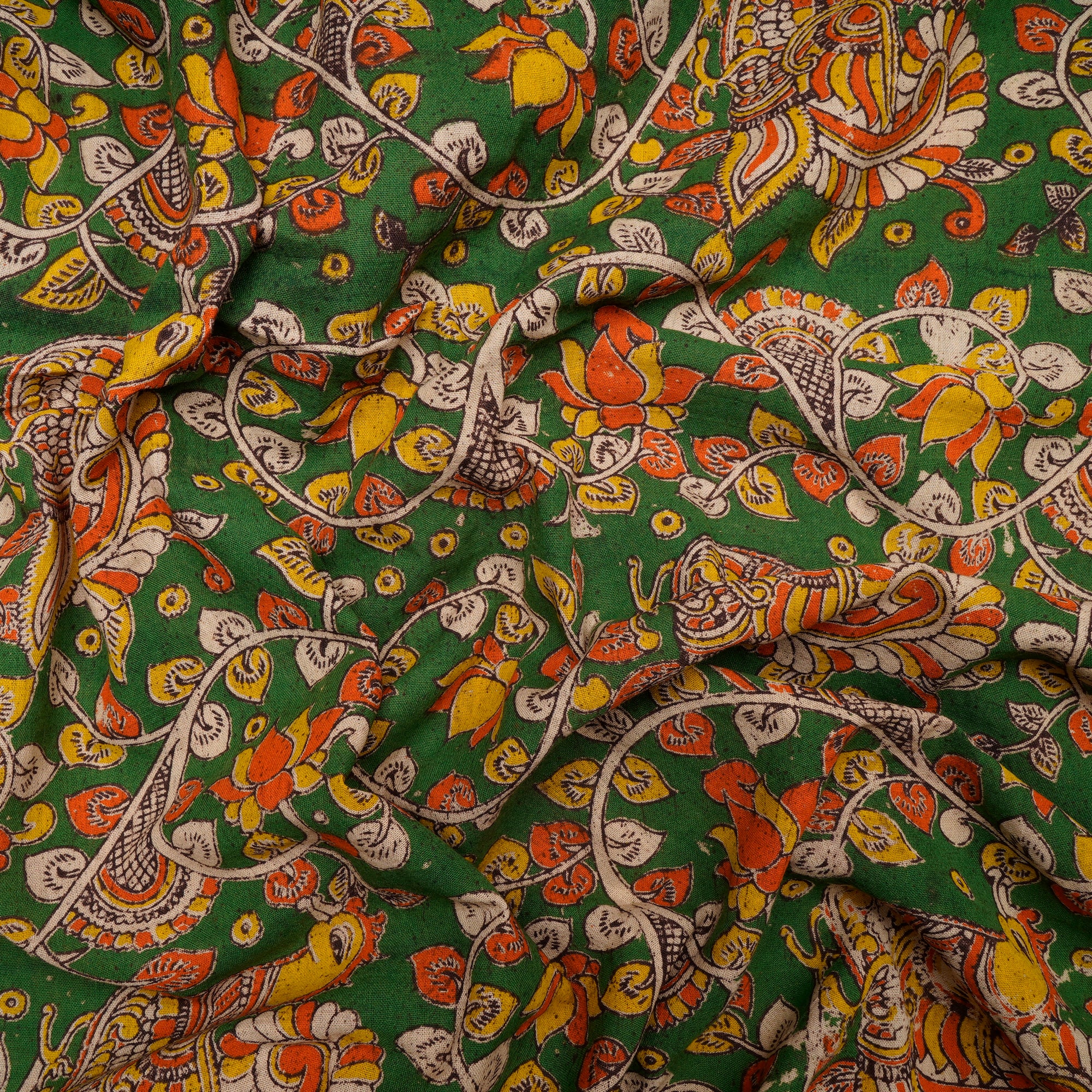 Multi Color Floral Pattern Screen Printed kalamkari Cotton Fabric