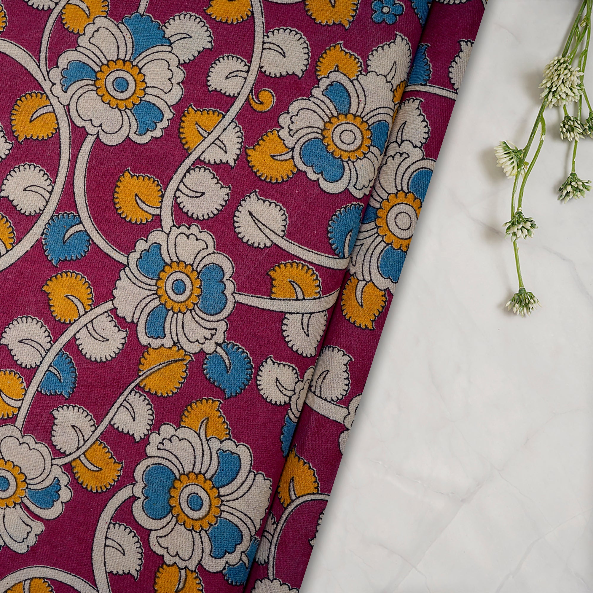 Multi Floral Pattern Screen Printed kalamkari Cotton Fabric