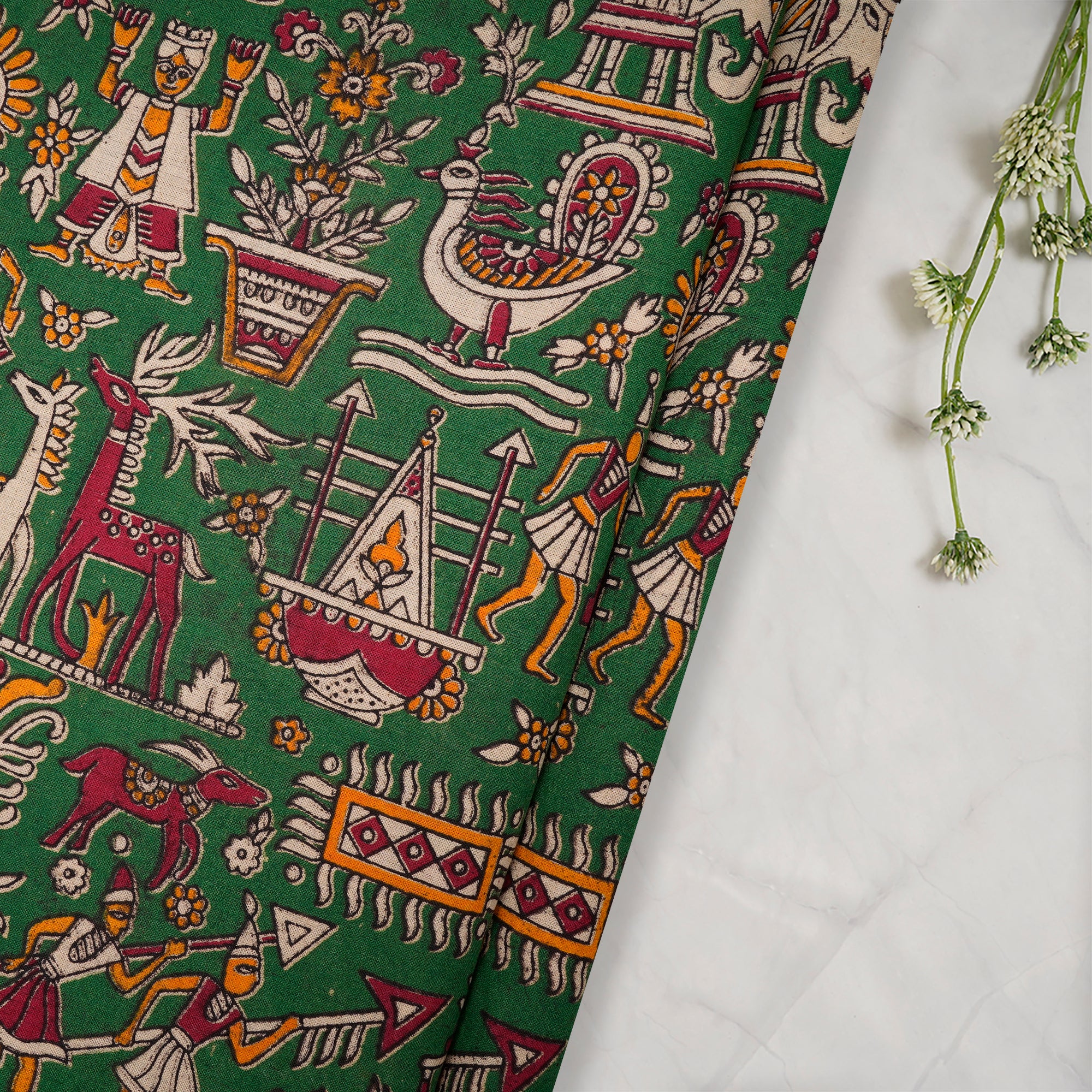 Multi Color Traditional Pattern Screen Printed kalamkari Cotton Fabric