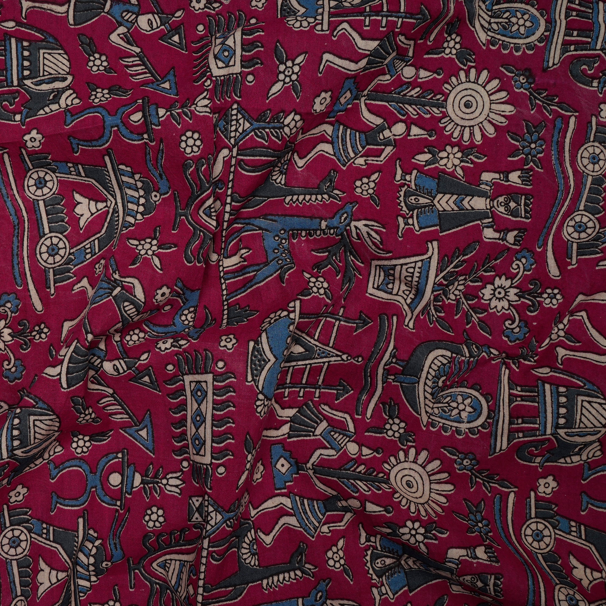 Dark Magenta Traditional Pattern Screen Printed kalamkari Cotton Fabric