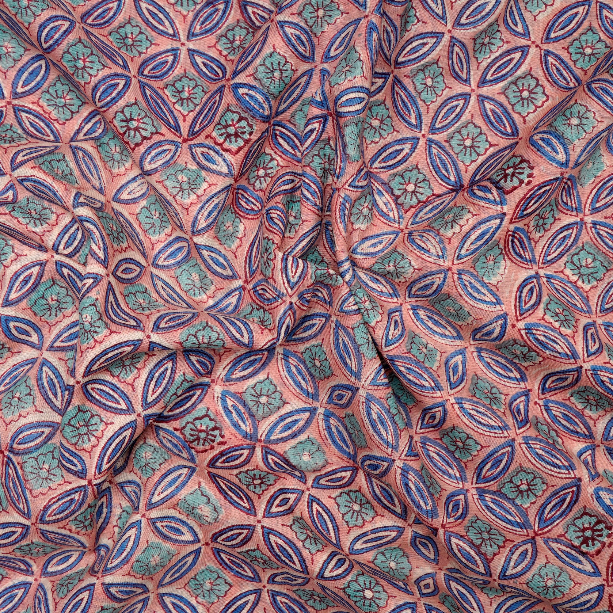 Multi Color Geometric Pattern Bagru Hand Block Printed Cotton Fabric