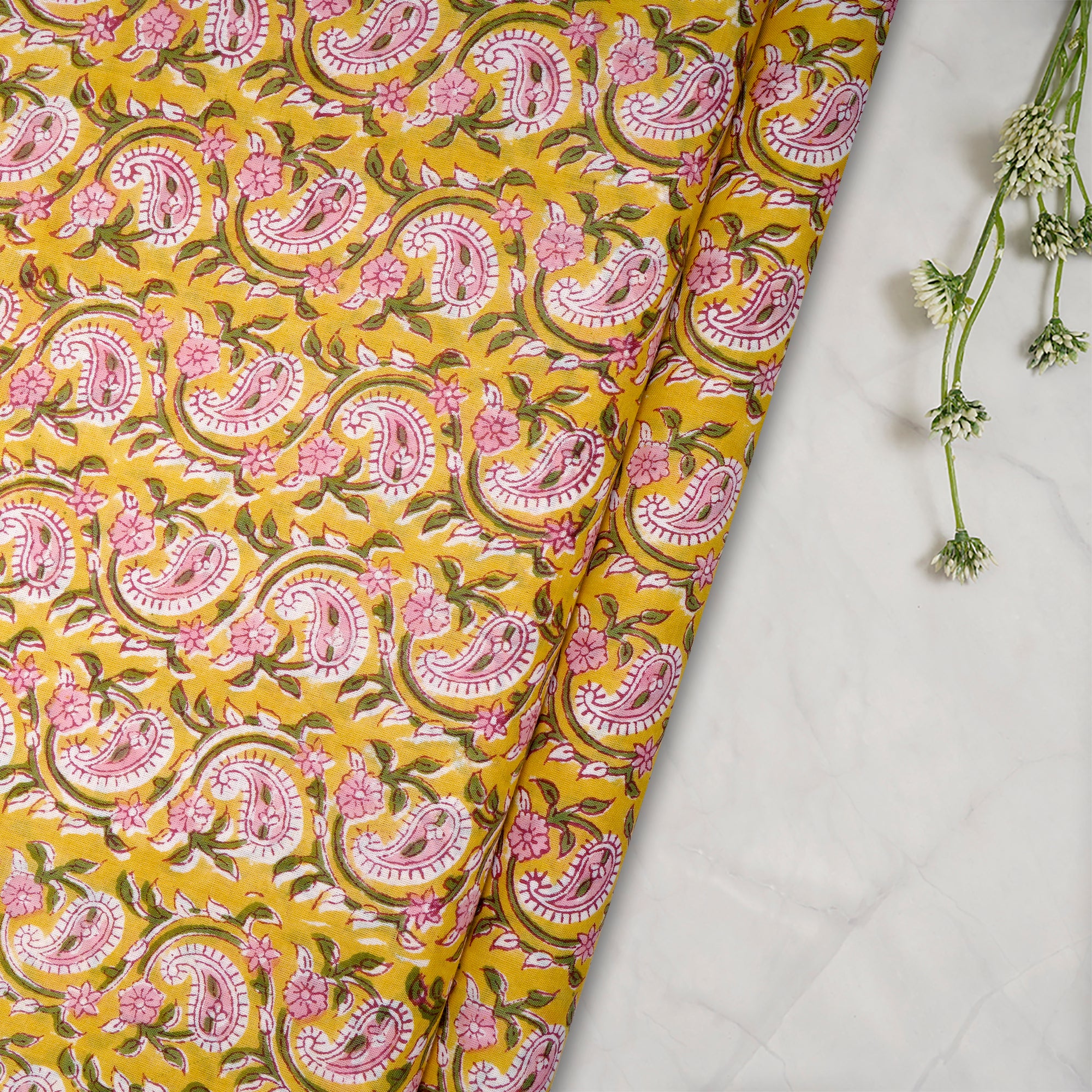 Multi Color Floral Pattern Bagru Hand Block Printed Cotton Fabric