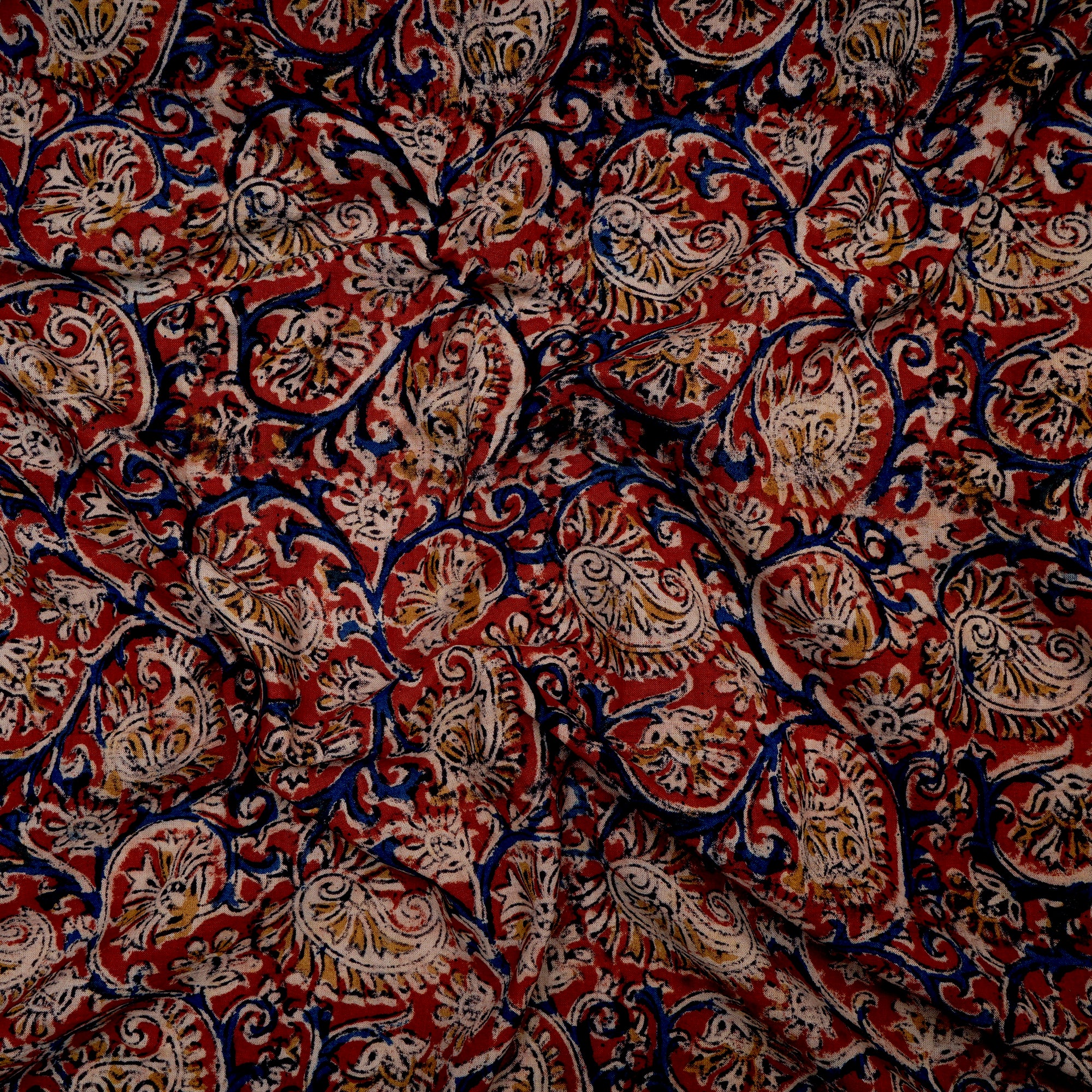 Multi Paisley Pattern Hand Block Kalamkari Printed Cotton Fabric
