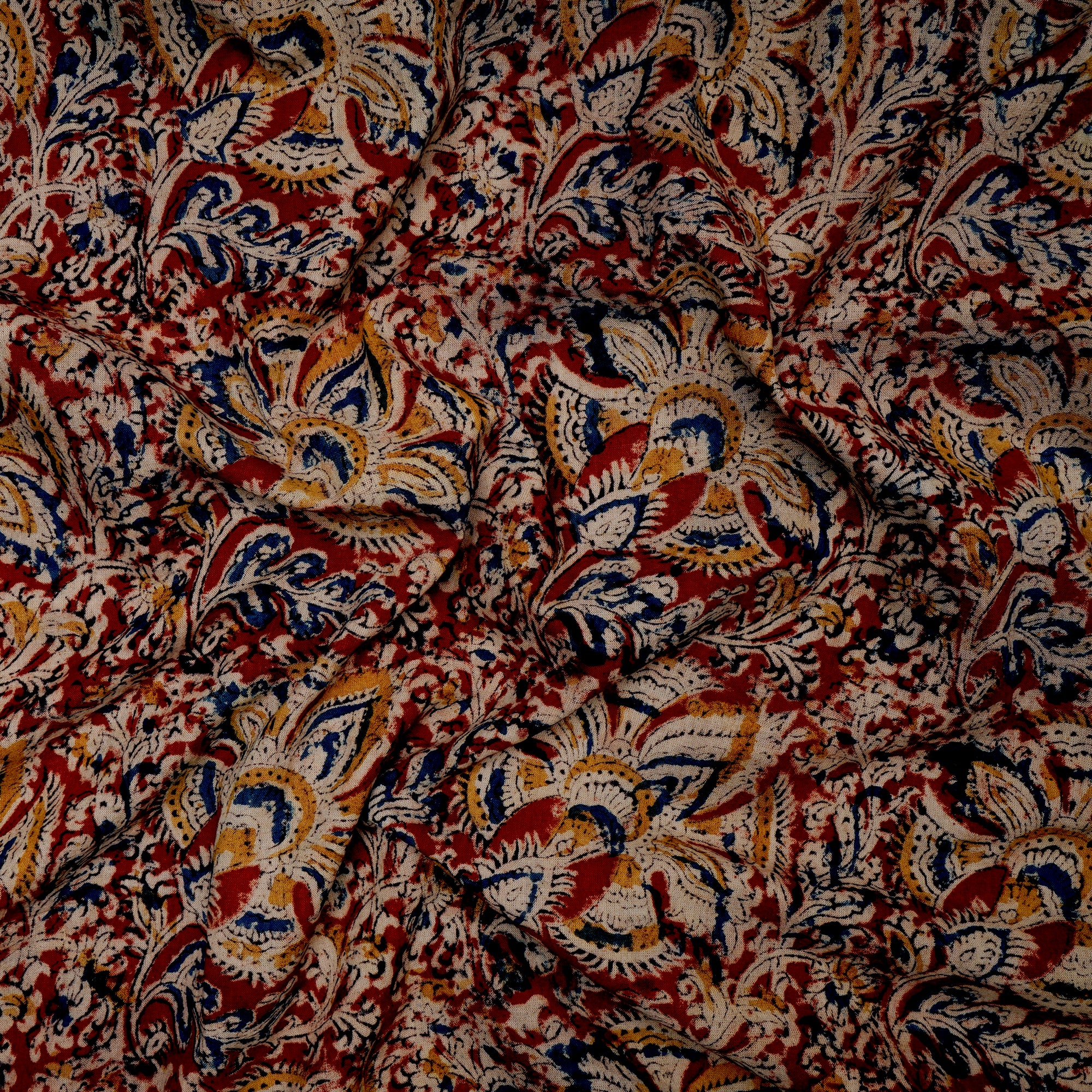 Multi Abstract Pattern Hand Block Kalamkari Printed Cotton Fabric