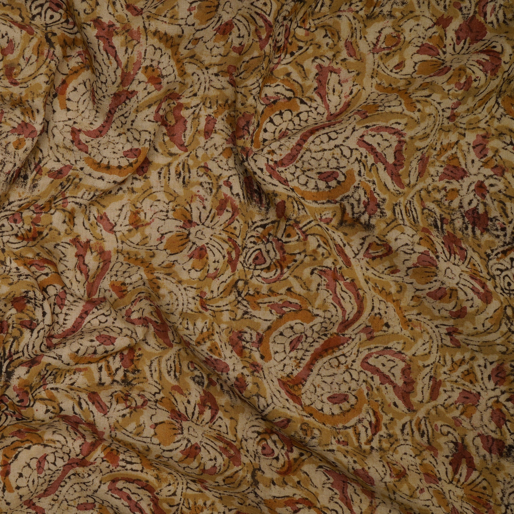 Multi Floral Pattern Hand Block Kalamkari Printed Cotton Fabric