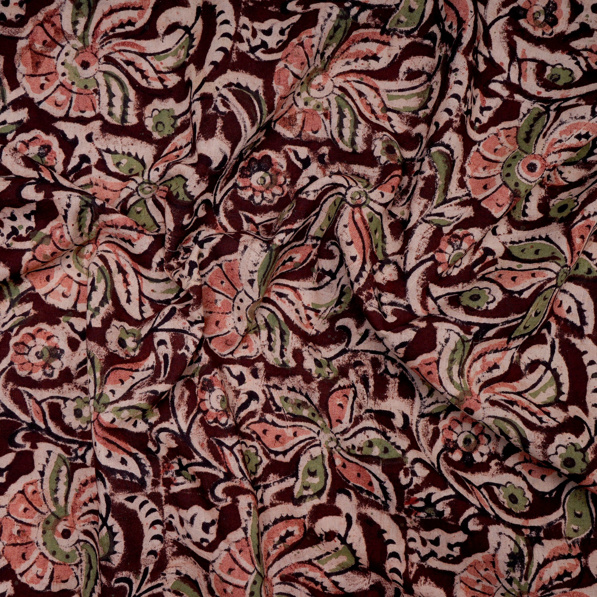 Multi Floral Pattern Hand Block Kalamkari Printed Cotton Fabric