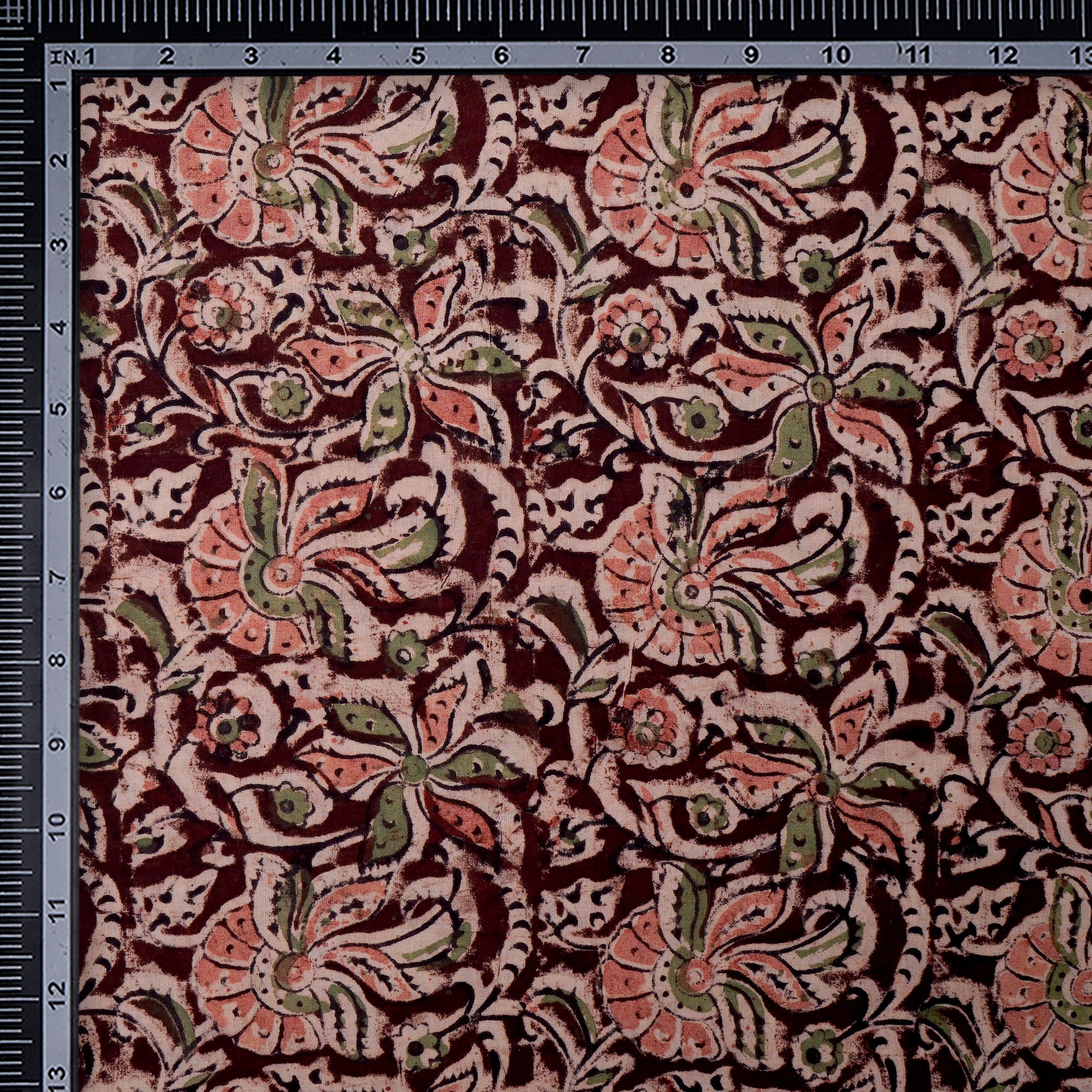 Multi Floral Pattern Hand Block Kalamkari Printed Cotton Fabric