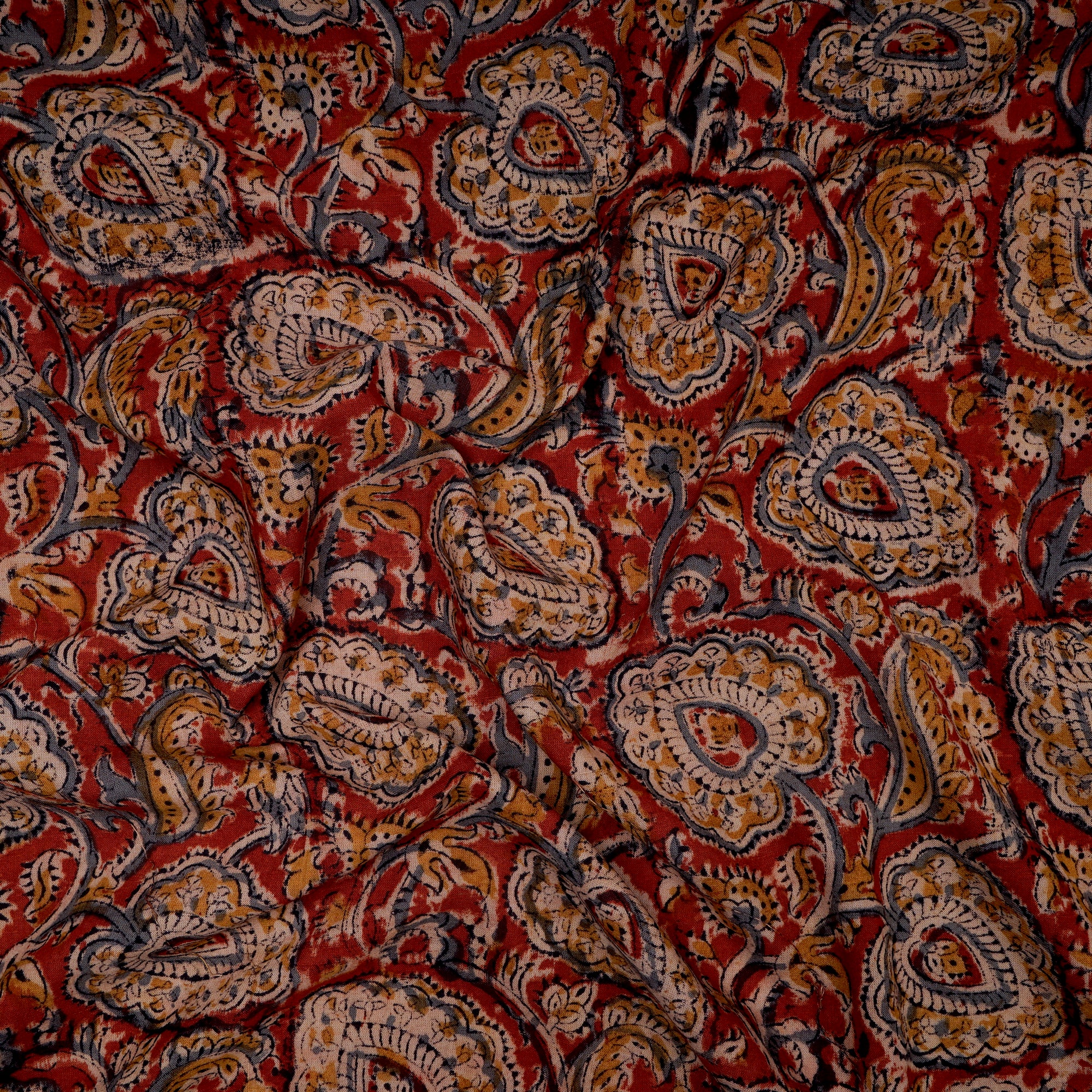 Multi Traditional Pattern Hand Block Kalamkari Printed Cotton Fabric