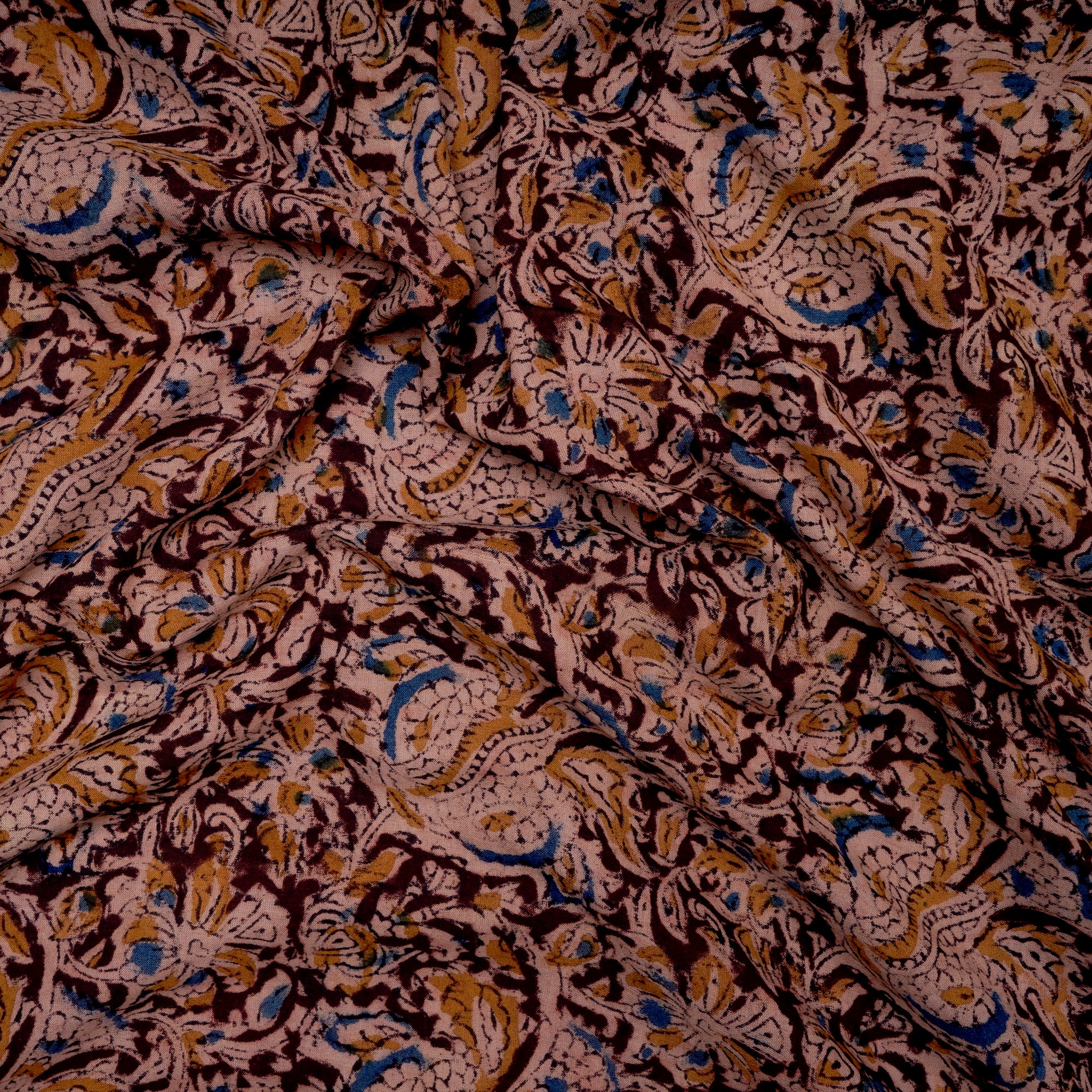 Multi Floral Pattern Hand Block Kalamkari Printed Cotton Fabric