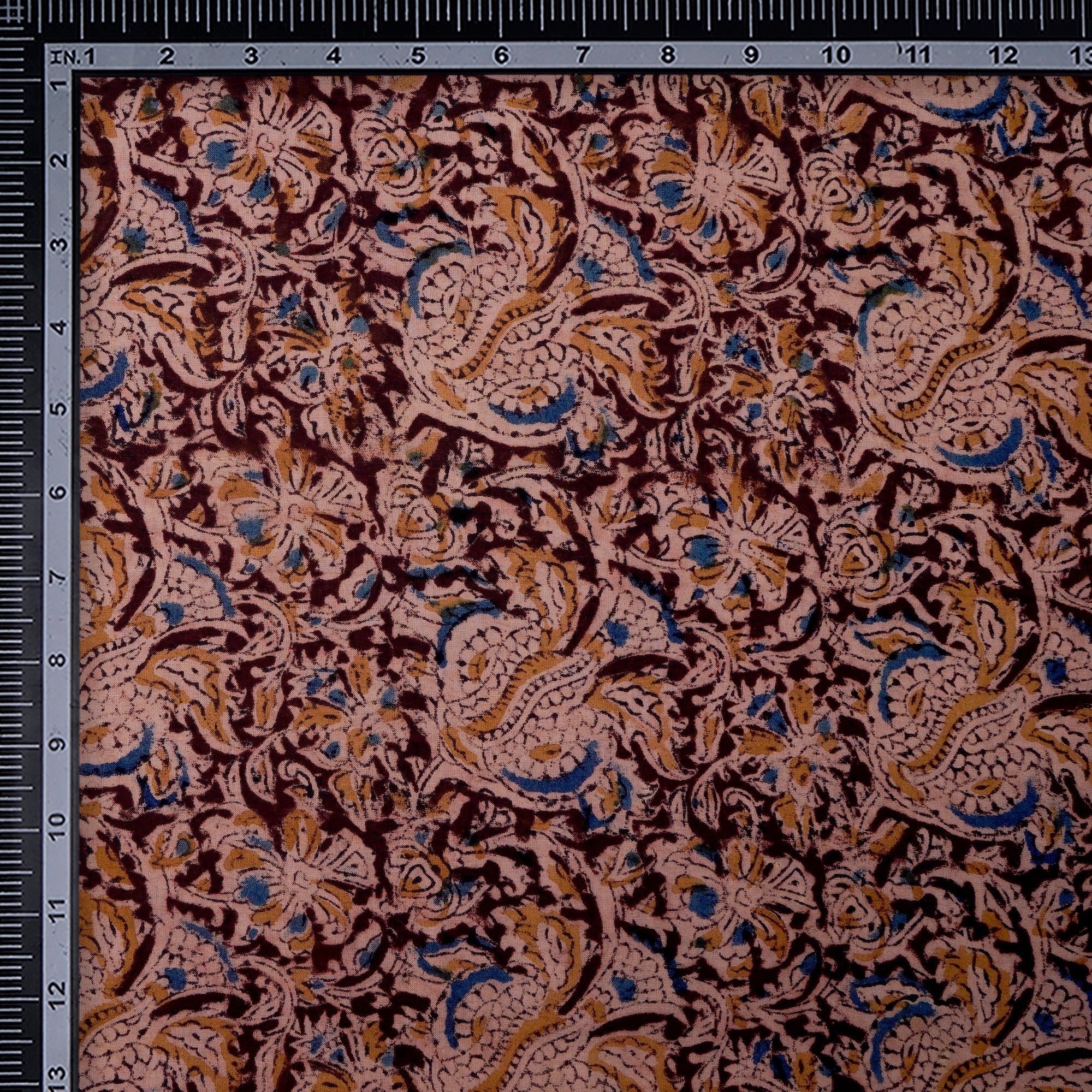 Multi Floral Pattern Hand Block Kalamkari Printed Cotton Fabric