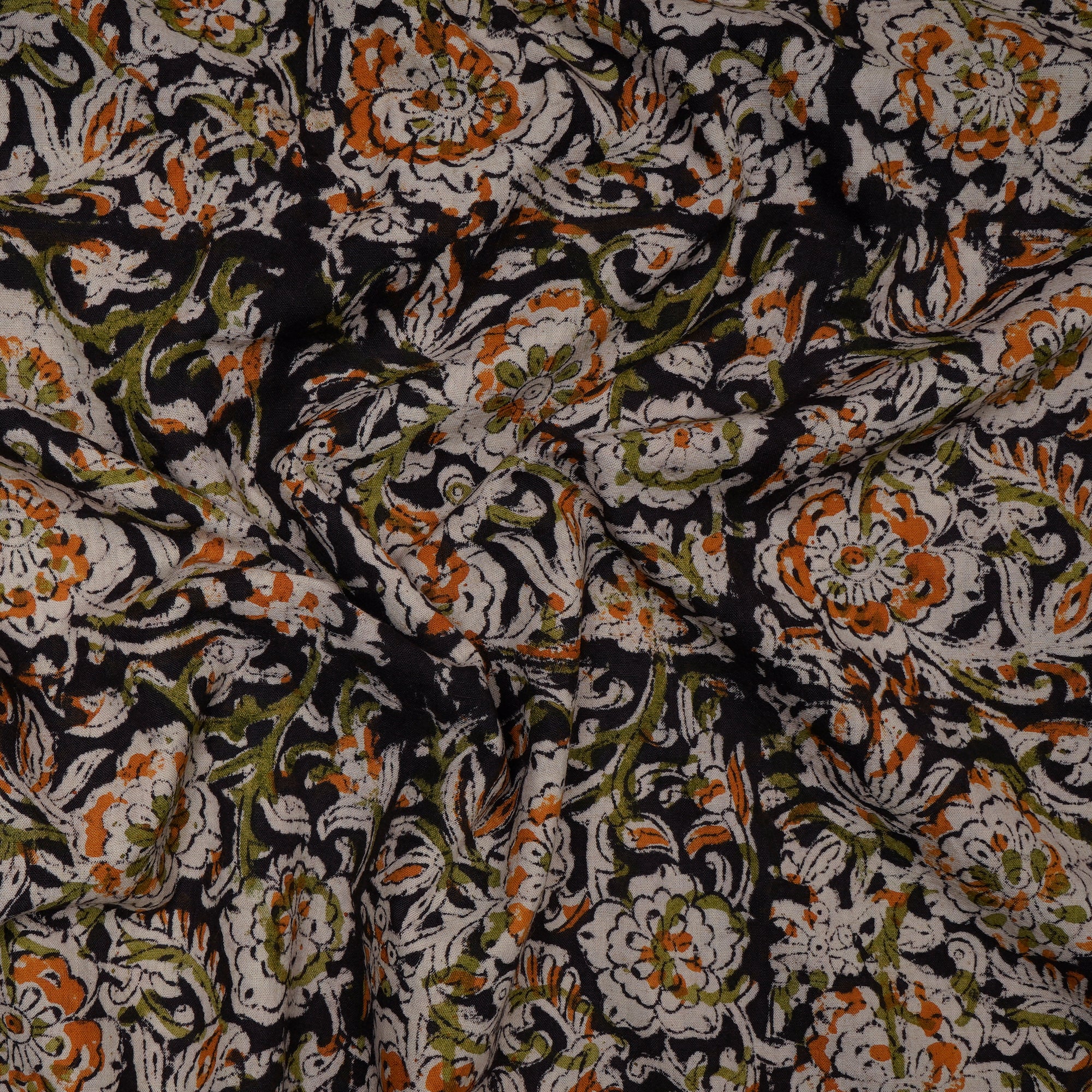 Multi Floral Pattern Hand Block Kalamkari Printed Cotton Fabric