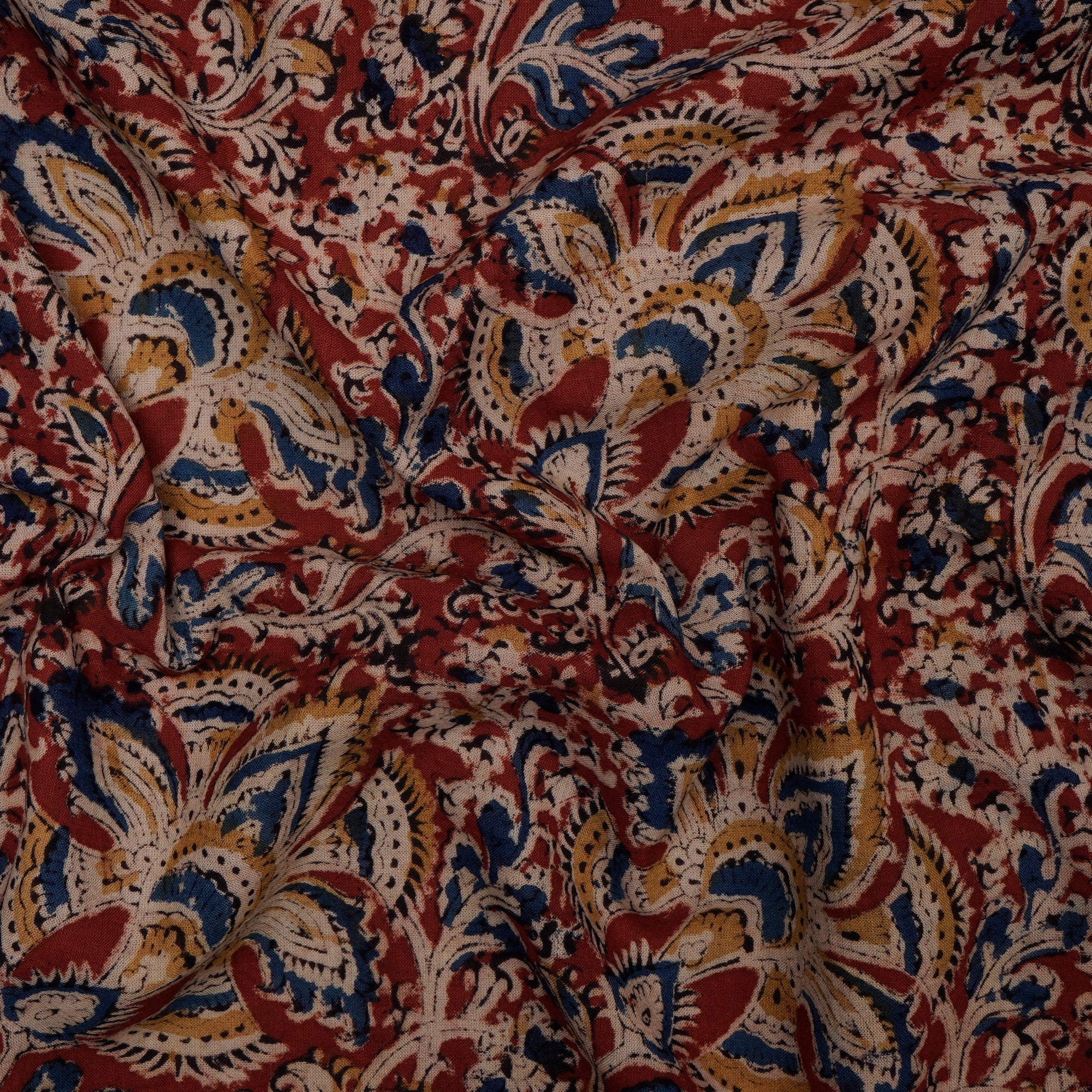 Multi Floral Pattern Hand Block Kalamkari Printed Cotton Fabric