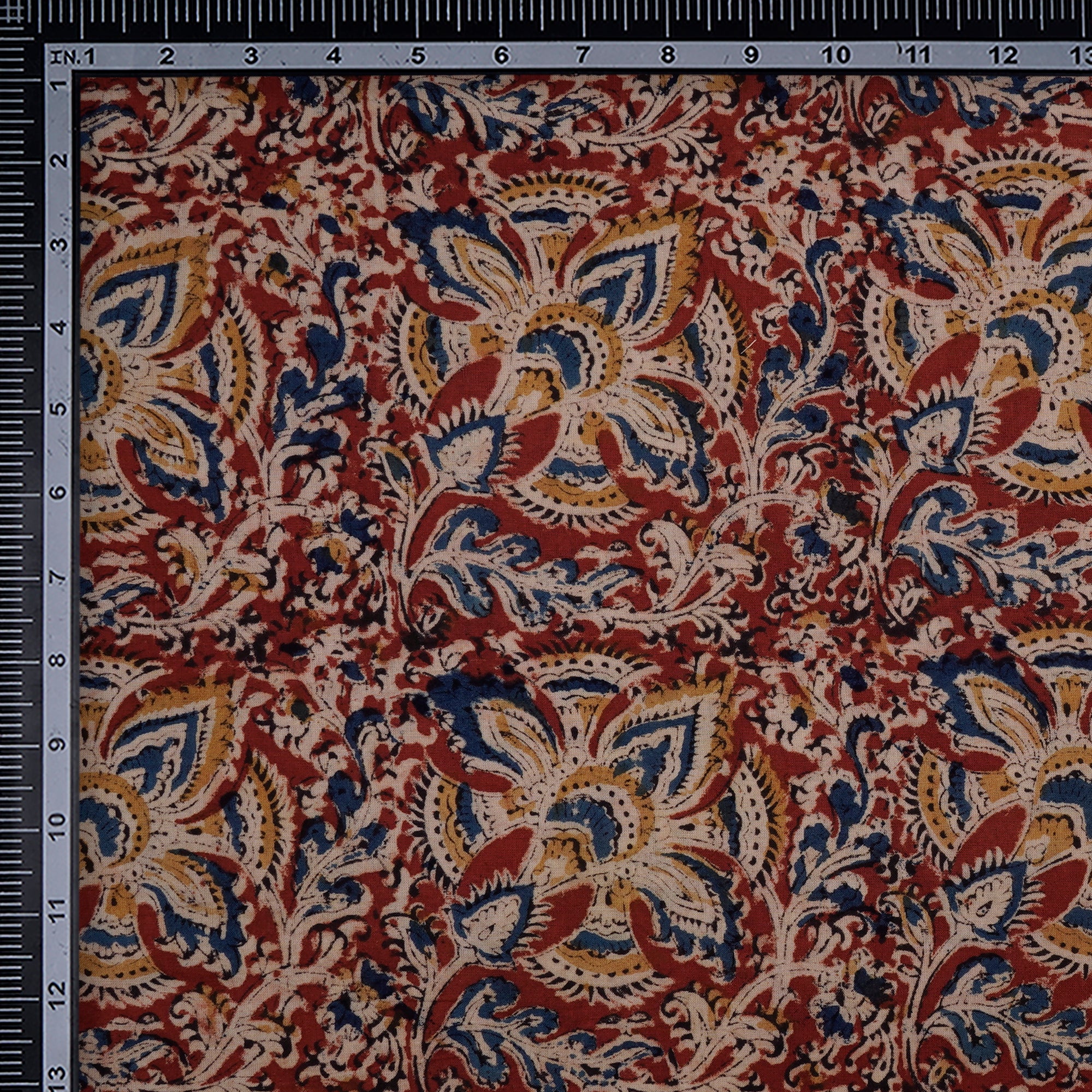 Multi Floral Pattern Hand Block Kalamkari Printed Cotton Fabric