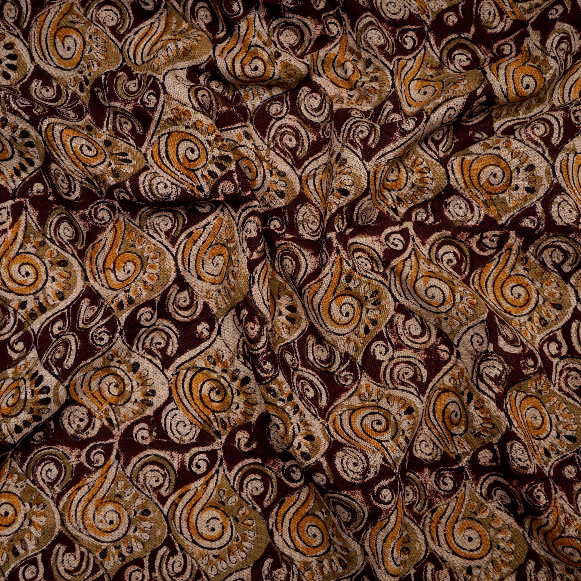 Multi Geometric Pattern Hand Block Kalamkari Printed Cotton Fabric